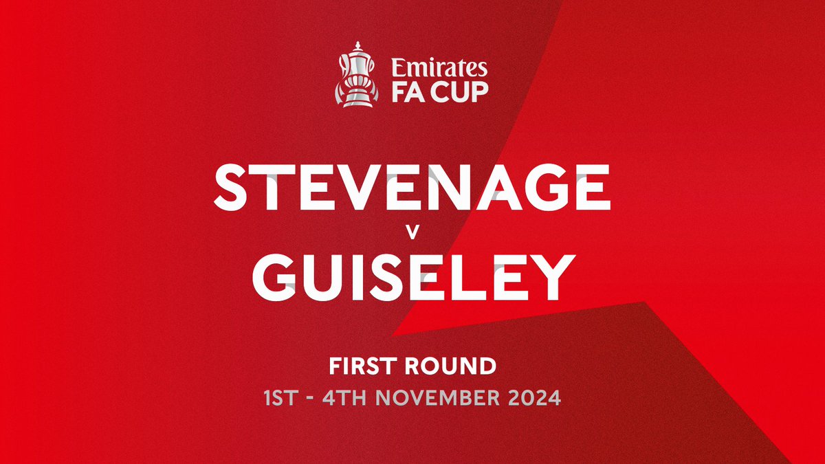 🏆 | We will travel to <a href="/StevenageFC/">Stevenage FC 🔴⚪</a>'s Lamex Stadium in the <a href="/EmiratesFACup/">Emirates FA Cup</a> first round!

The game will be played between Friday 1st and Monday 4th November, match, travel and ticket information will be confirmed in the coming days: guiseleyafc.co.uk/2024-25-emirat… 

#GAFC #GuiseleyTogether