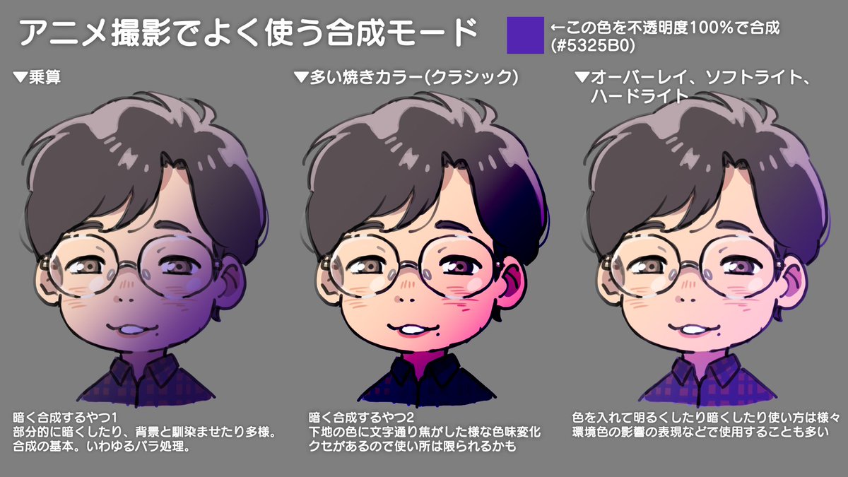 J_Taka2's tweet photo. アニメ撮影でよく使う合成モードと所感
※個人の感想です。好みには個人差があります。
#AfterEffects https://t.co/lmuhM0XFEx