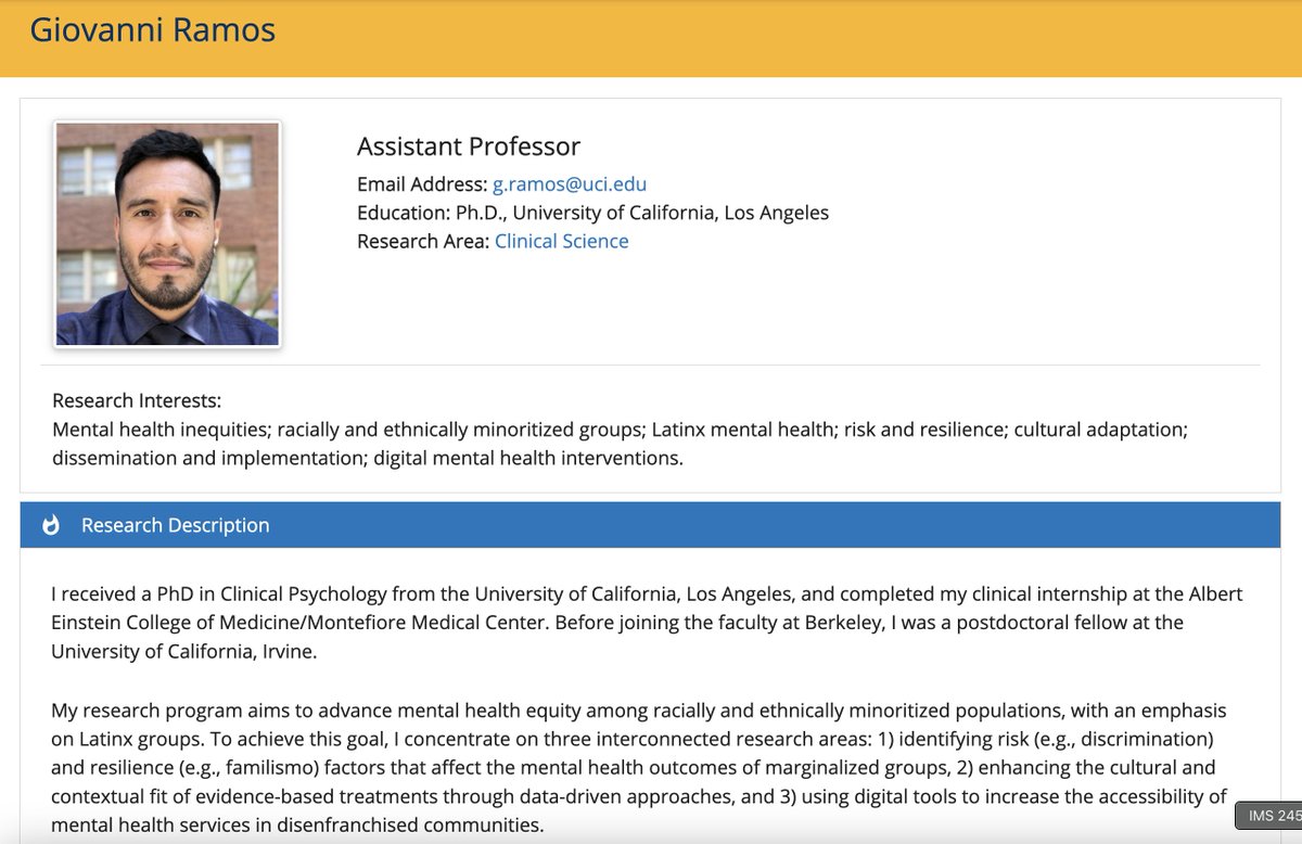 Gio Ramos, PhD (@el_gioramos) on Twitter photo I am thrilled to review applications for the Clinical Science program at <a href="/BerkeleyPsych/">UCBerkeley Psychology</a>!
Our work focuses on mental health equity, risk and resilience, data-driven ways to culturally adapt EBTs, and digital interventions.
Please spread the word!
tinyurl.com/GRUCB I am thrilled to review applications for the Clinical Science program at <a href="/BerkeleyPsych/">UCBerkeley Psychology</a>!
Our work focuses on mental health equity, risk and resilience, data-driven ways to culturally adapt EBTs, and digital interventions.
Please spread the word!
tinyurl.com/GRUCB