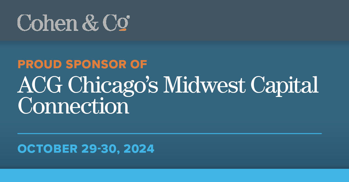 CohenCoNews's tweet image. Talk with us during @ACGChicago's Midwest Capital Connection Oct. 29-30. Stop by our table to say hello or schedule time with our investment banking team for a one-on-one. Register for this great event! web.cvent.com/event/87bf483e…  #ACGChicago #CapitalConnection