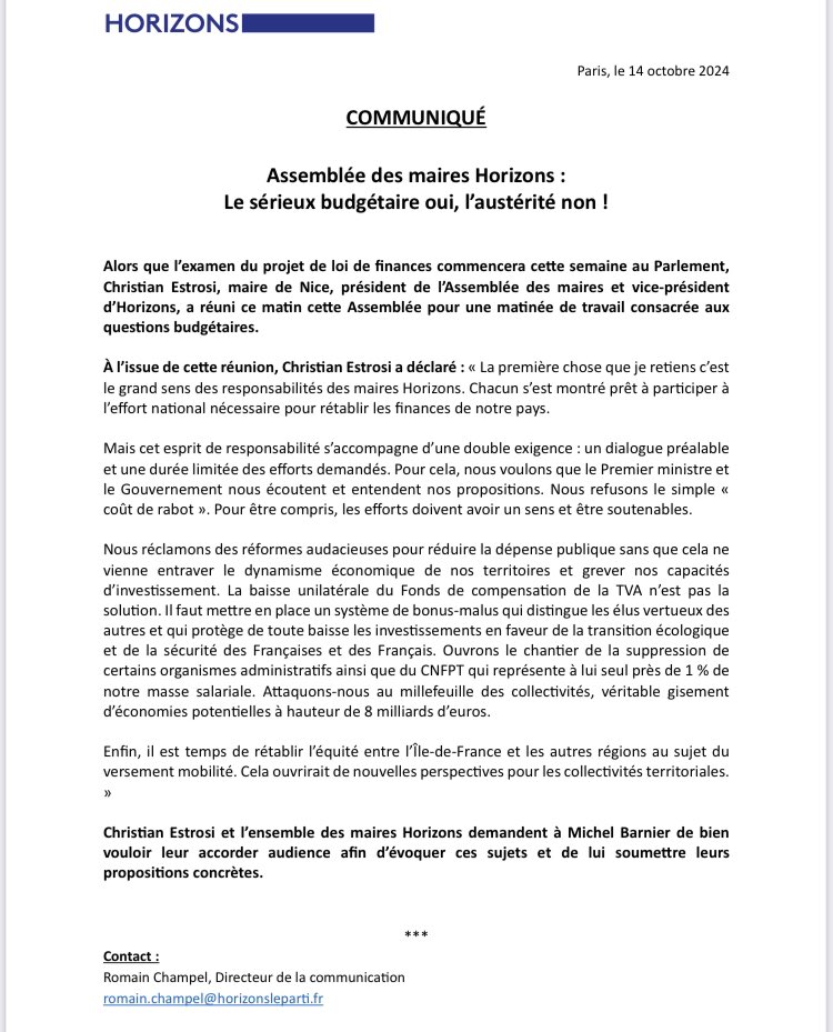 VictorBonnot22's tweet photo. Les collectivités sont partenaires de l’effort budgétaire 🇫🇷, mais cela ne doit pas se faire au détriment de l’investissement et du développement de nos territoires. 

@cestrosi et les maires @HorizonsLeParti proposent de nombreuses solutions pour plus de stabilité et d’équité ⤵️ https://t.co/dEEeIhgWs3