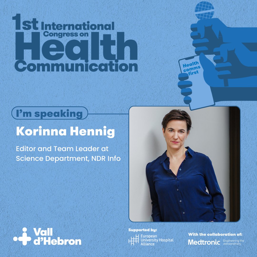 Korinna Hennig (@korinnahennig) on Twitter photo 🗓 Join us on October 24-25 for the 1st International #HealthCommsCongressVH 💬 by <a href="/vallhebron/">Vall d'Hebron</a>, supported by <a href="/euhalliance/">European University Hospital Alliance</a>. Worldwide experts, health professionals and journalists will discuss the present and future of health communication.
👉🏼 communicationcongress.vallhebron.com 🗓 Join us on October 24-25 for the 1st International #HealthCommsCongressVH 💬 by <a href="/vallhebron/">Vall d'Hebron</a>, supported by <a href="/euhalliance/">European University Hospital Alliance</a>. Worldwide experts, health professionals and journalists will discuss the present and future of health communication.
👉🏼 communicationcongress.vallhebron.com