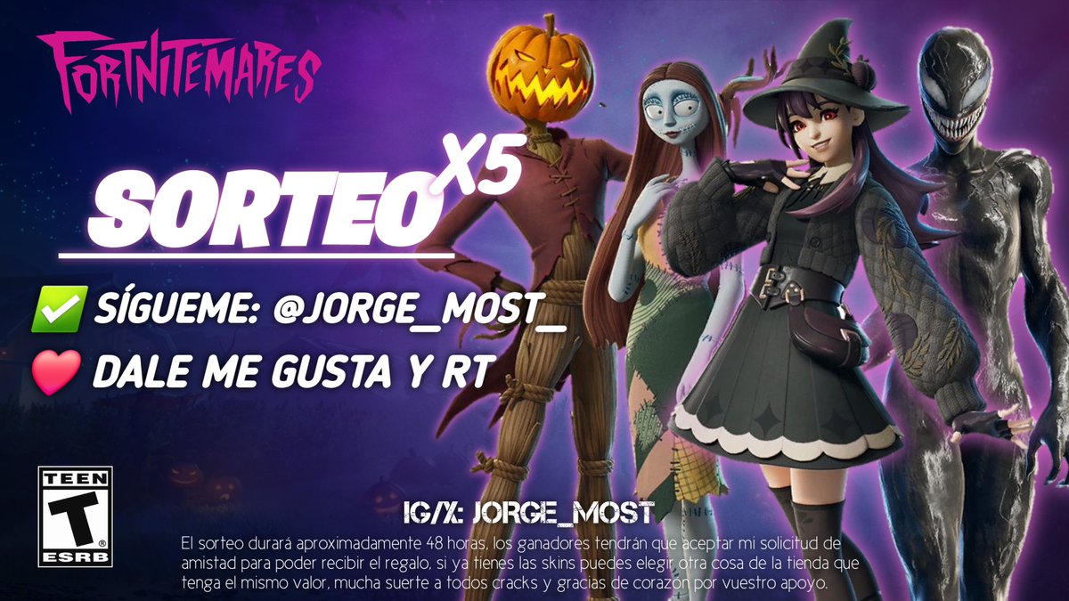 Jorge_Most (@jorge_most_) on Twitter photo 🎁 SORTEO 5 SKINS DE FORTNITEMARES:
✅ Sígueme: <a href="/Jorge_Most_/">Jorge_Most</a>
❤️ Dale Me Gusta y RT.
⏰ Durará 48 horas, podrás elegir cualquier skin de la tienda, suerte a todos bros y gracias por vuestro apoyo 💘
#Fortnite 🎁 SORTEO 5 SKINS DE FORTNITEMARES:
✅ Sígueme: <a href="/Jorge_Most_/">Jorge_Most</a>
❤️ Dale Me Gusta y RT.
⏰ Durará 48 horas, podrás elegir cualquier skin de la tienda, suerte a todos bros y gracias por vuestro apoyo 💘
#Fortnite
