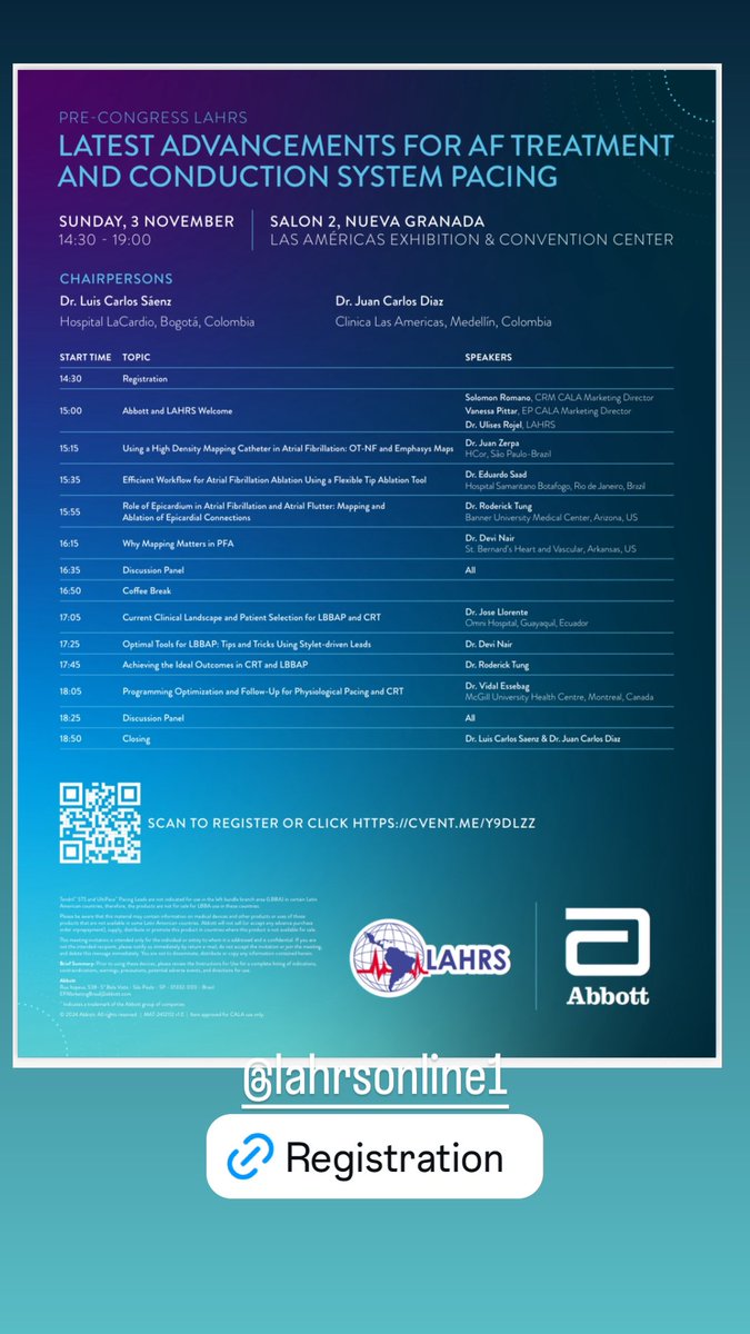 🌟 Exciting news! 🌟 Mark your calendars for October 30th for the Brazil SOBRAC PRE-CONGRESS and November 3rd for the Cartagena LAHRS PRE-CONGRESS! 

Join us for these incredible scientific events featuring our esteemed faculty. Don’t miss out on the chance to connect, learn, and