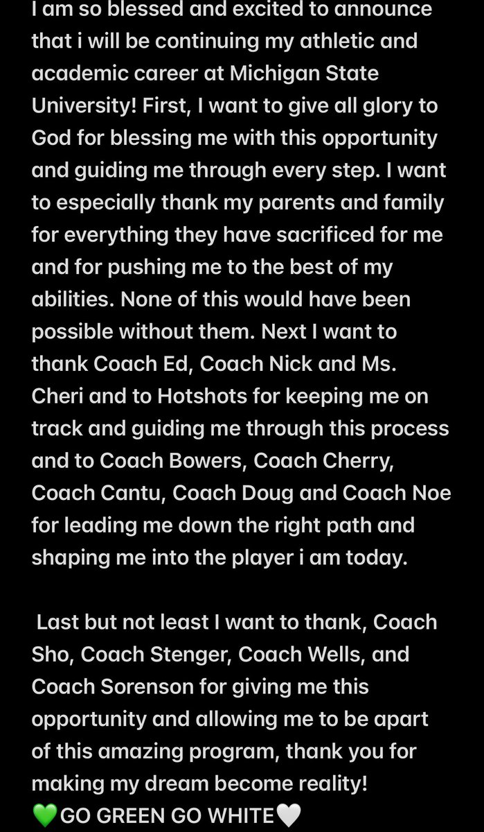 Jordynn Williams (@jordymac32) on Twitter photo Super excited to announce my commitment to Michigan State University, Go Green!💚🤍
#commited #Spartans #B1G
<a href="/MSU_Softball/">Michigan State Softball</a>
<a href="/HotshotsNaudin/">Hotshots Naudin</a>
<a href="/CSA_Athletes/">Collegiate Sports Advocate (CSA)</a>
<a href="/ShoMcDonald/">Sharonda McDonald</a> <a href="/CoachDStenger/">Danielle Stenger</a> <a href="/WellsBethaney22/">Bethaney Wells</a> @destiniengland1 Super excited to announce my commitment to Michigan State University, Go Green!💚🤍
#commited #Spartans #B1G
<a href="/MSU_Softball/">Michigan State Softball</a>
<a href="/HotshotsNaudin/">Hotshots Naudin</a>
<a href="/CSA_Athletes/">Collegiate Sports Advocate (CSA)</a>
<a href="/ShoMcDonald/">Sharonda McDonald</a> <a href="/CoachDStenger/">Danielle Stenger</a> <a href="/WellsBethaney22/">Bethaney Wells</a> @destiniengland1