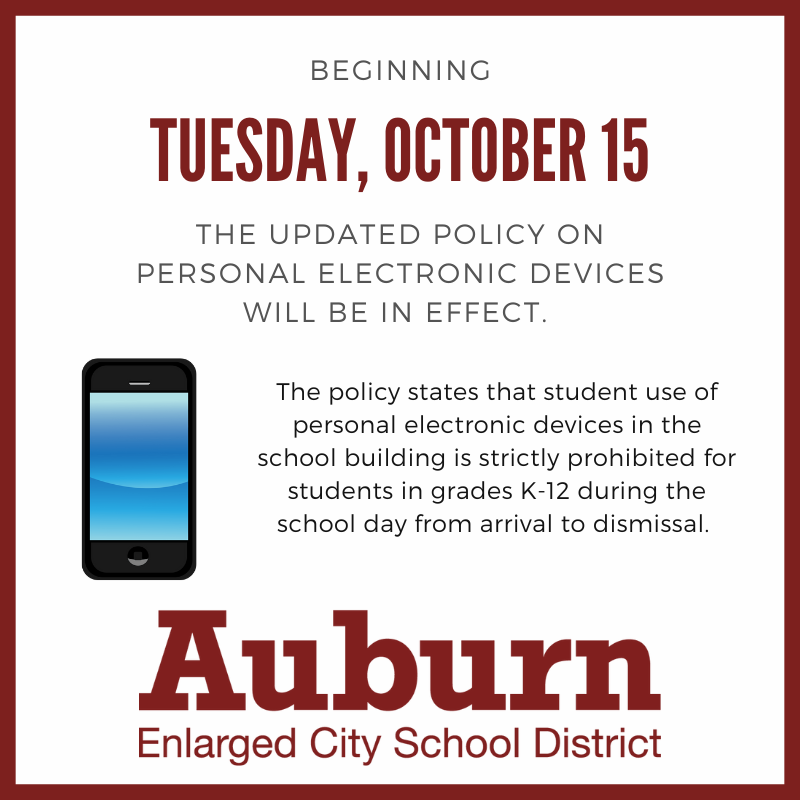 Reminder: On Tuesday, October 15, our updated personal electronic device policy will officially be in place. For more details and information, please visit our website: aecsd.education. #AECSDpride