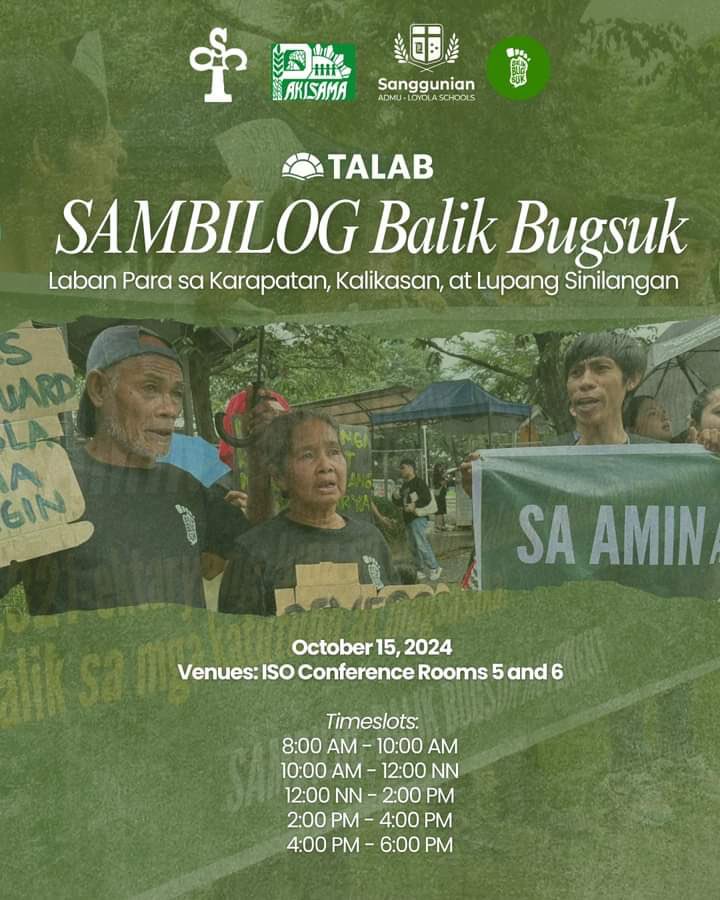 TheGUIDON's tweet image. HAPPENING LATER: IPs from Bugsuk Palawan will share their narratives in "Sambilog Balik Bugsuk: Laban Para sa Karapatan, Kalikasan, at Lupang Sinilangan," a TALAB session organized By Ateneo Para sa Bugsuk at ISO Conference Rooms 5 & 6, 8:00 to 10:00 AM | via @Ash_TheGUIDON…
