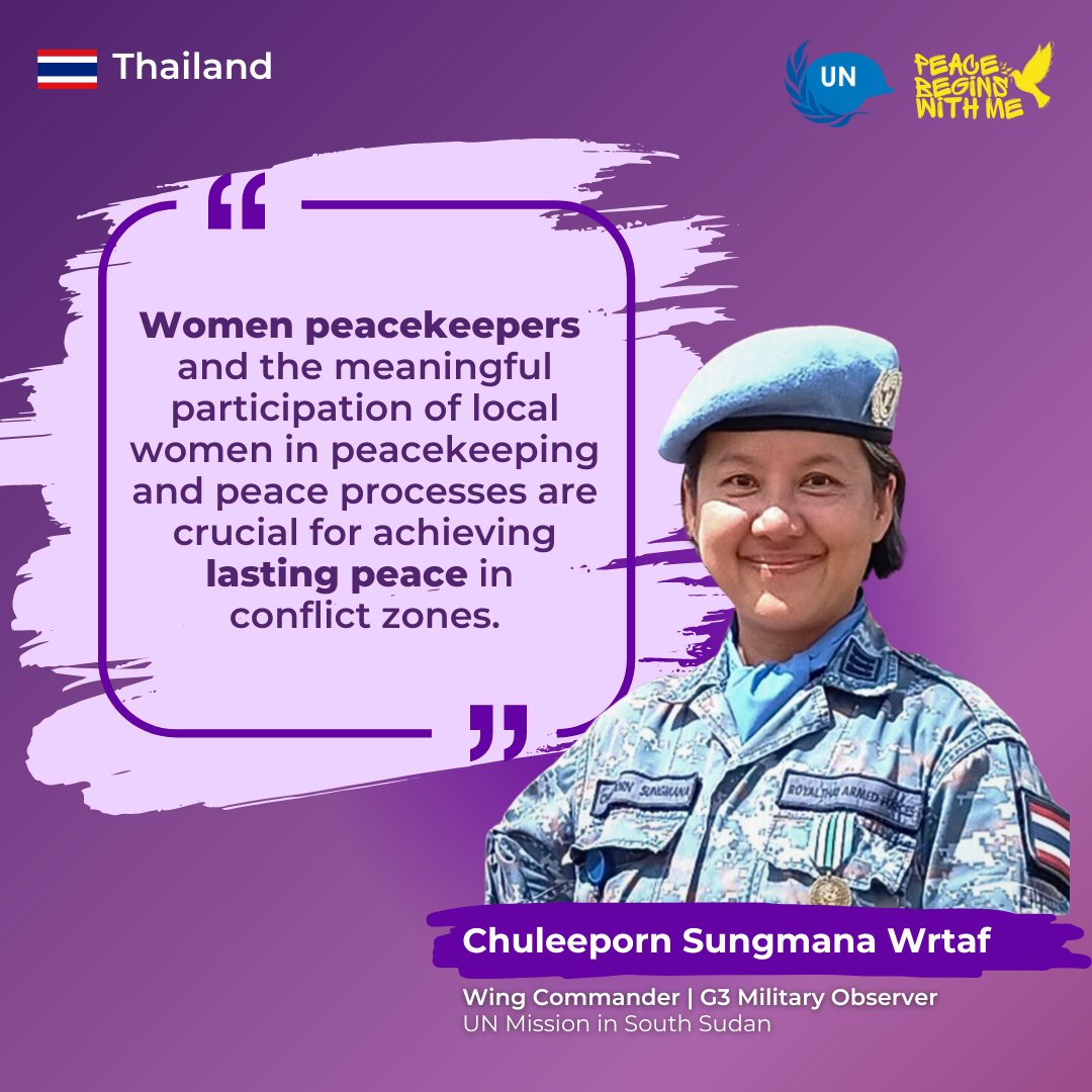 UNPeacekeeping's tweet image. Meet Wing Commander Chuleeporn Sungmana from Thailand 🇹🇭, a trailblazer peacekeeper with @unmissmedia.

Peacekeepers like Chulee help reshape the role of women in security through their leadership &amp;amp; dedication.

@ThailandUN #WomenPeaceSecurity #ServingForEquality
