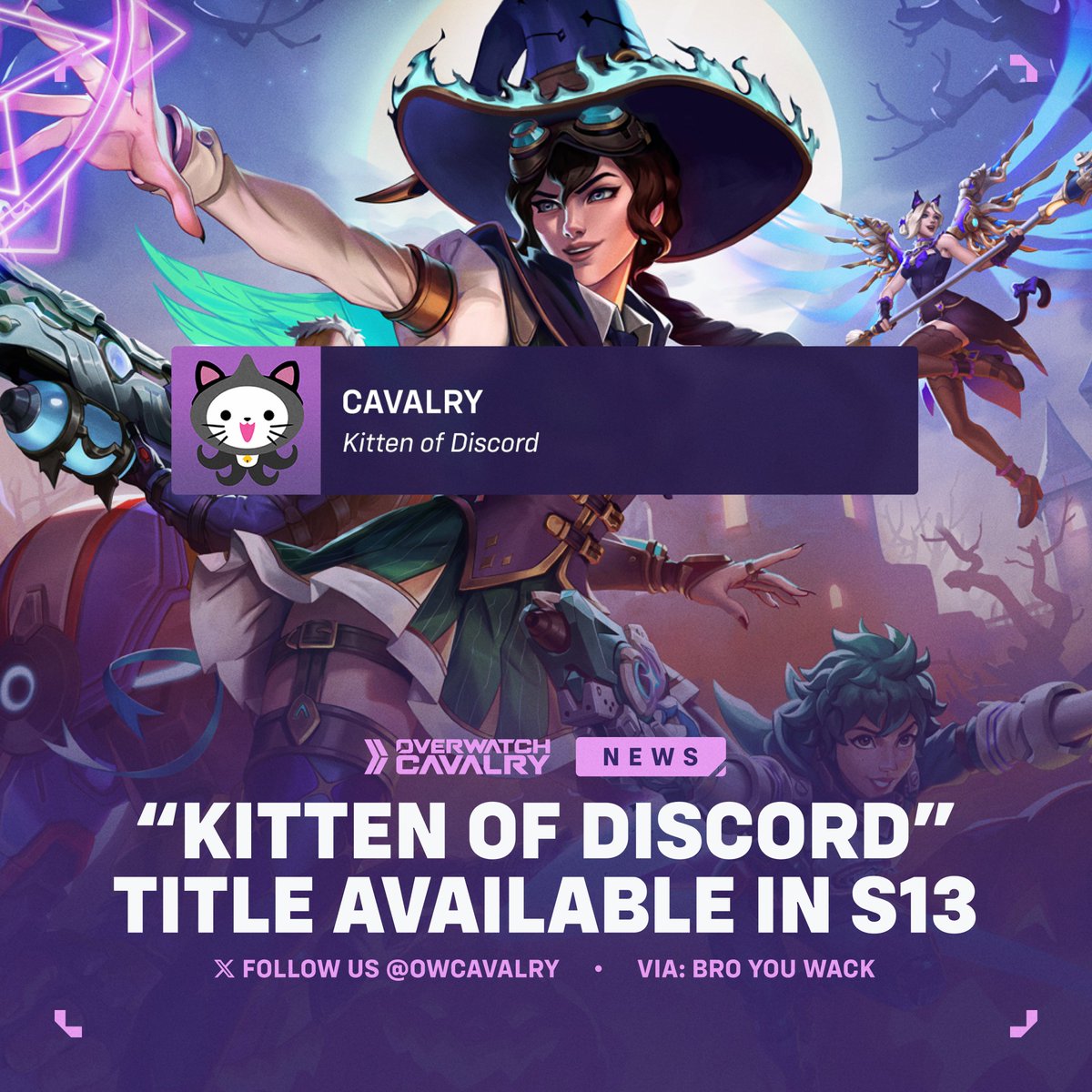 OWCavalry's tweet image. Earn the "Kitten of Discord" Title in #Overwatch2 🐈‍⬛

This exclusive prestige title will only be available at Tier 175 of the Season 13 Battle Pass!