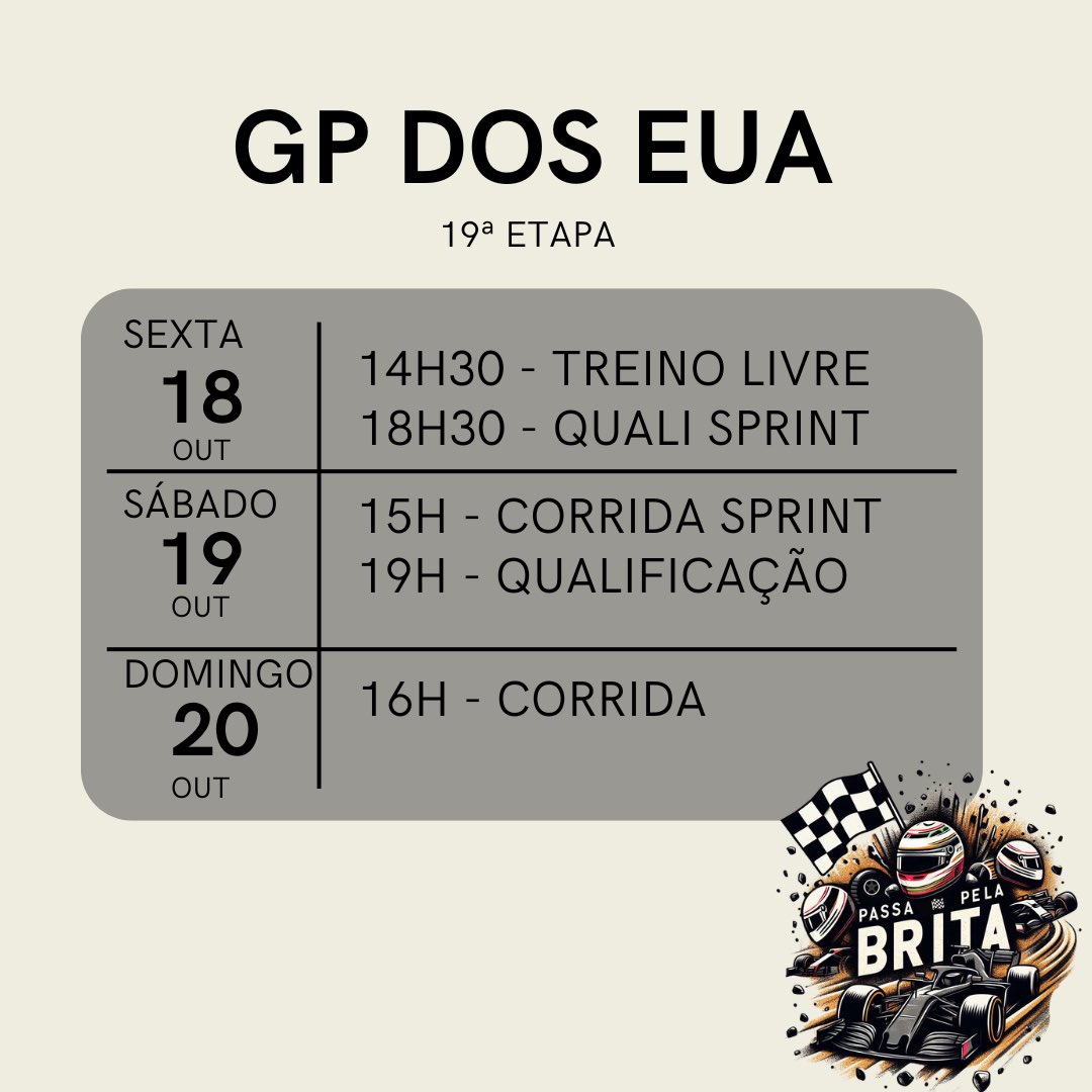 🇺🇸 GP DOS ESTADOS UNIDOS 🇺🇸 

🏁ETAPA SPRINT NO CIRCUITO DE AUSTIN 🏁