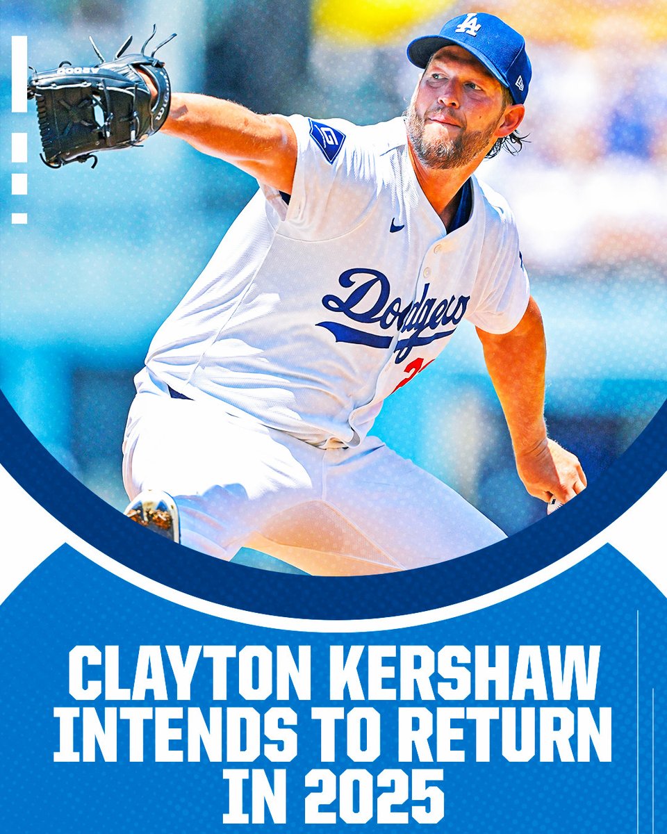 Clayton Kershaw announces he plans to return for his 18th MLB season in 2025.

The 3-time Cy Young Award winner is 32 strikeouts away from 3,000.