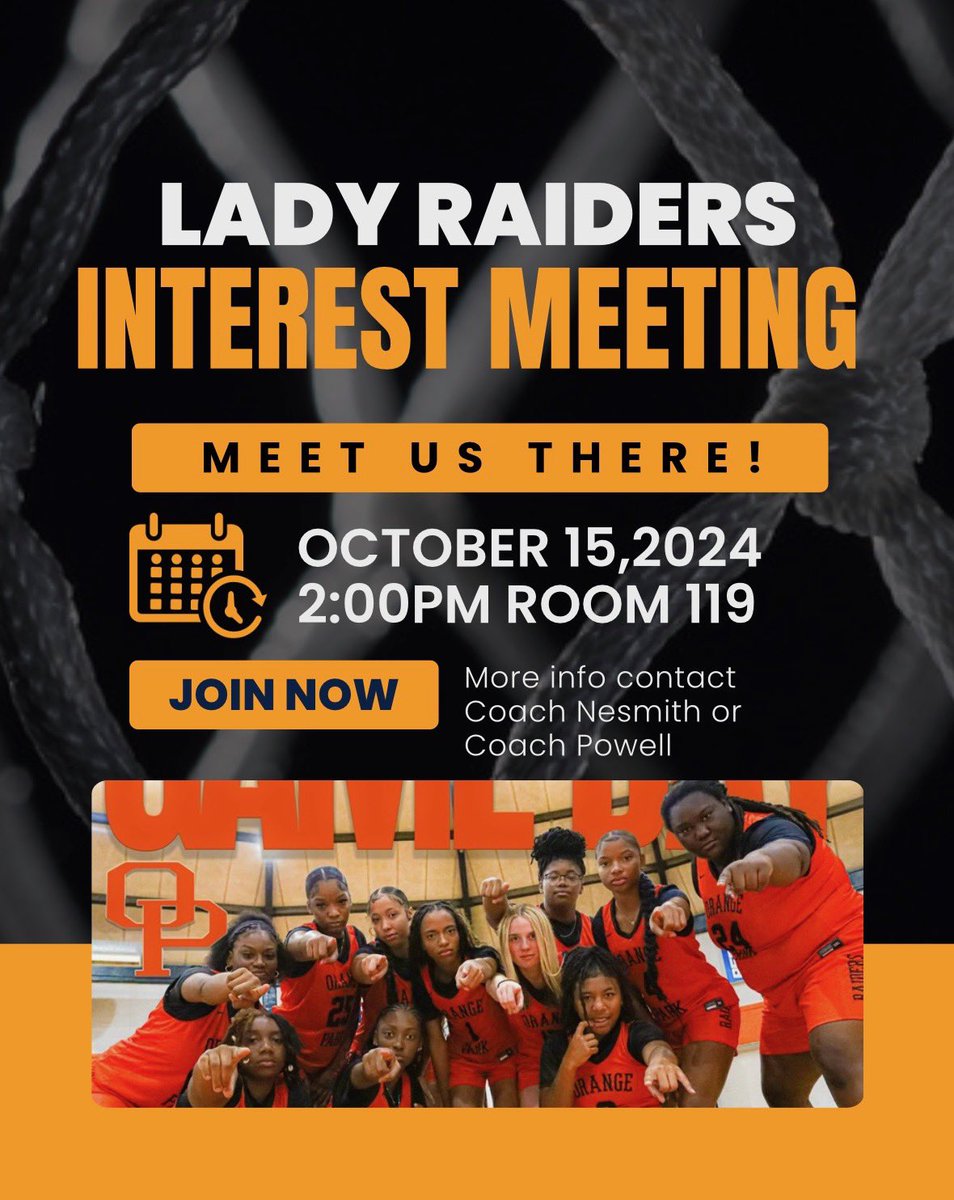 Hello fellow raiders! Any girls interested in learning more about the girls basketball program, come stop by. We can’t wait to meet you.