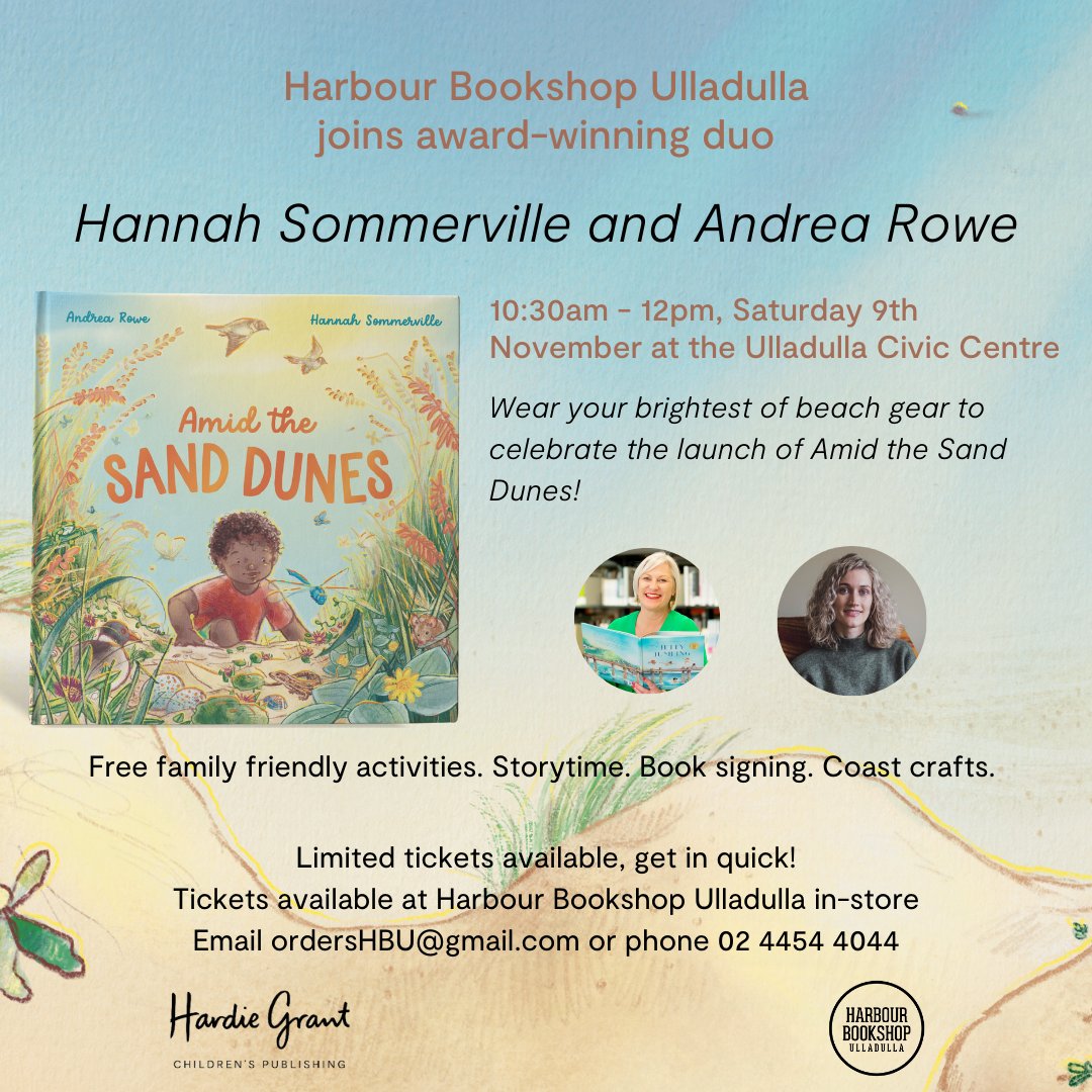 NSW families - bring your small readers and come join us for a very special book launch!
Hannah Sommerville &amp; I are launching our new book Amid the Sand Dunes with Harbour Bookshop Ulladulla. Hope to see you there. 
<a href="/HardieGrant/">Hardie Grant Books</a>