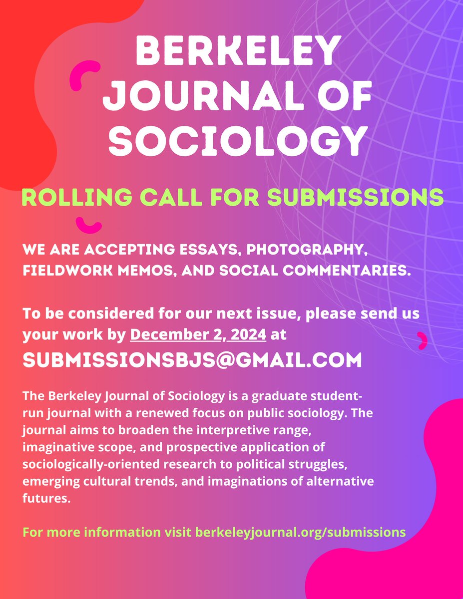 💡Loved our last issue and interested in publishing your work in the next issue of the BJS? We are accepting essays, photoessays, and fieldwork memos! Submissions due Dec 2, 2024 at submissionsbjs@gmail.com ⏰More information here: berkeleyjournal.org/submissions