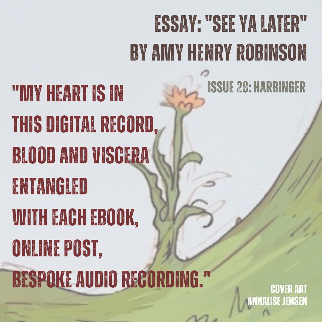 Issue 28: Harbinger closes with a beautiful, bittersweet essay by co-founder and senior editor Amy Henry Robinson. No one worked harder, and Apparition Lit wouldn't have made it 7 years without her (literal) blood, sweat, tears, encouragement, advocacy, and passion.