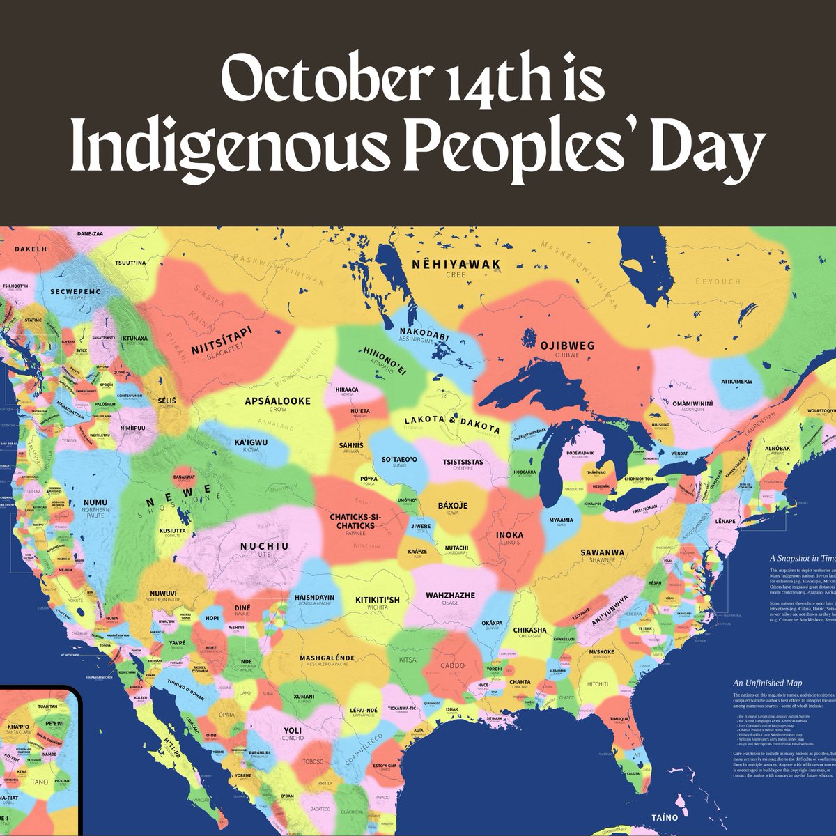 Today, Oct 14th, is Indigenous Peoples' Day. This continent is a beautiful quilt of hundreds of distinct and wonderful nations and communities, each and every one having rich cultural history. Today (and truly every day) is a great day to support local native artists &amp; businesses