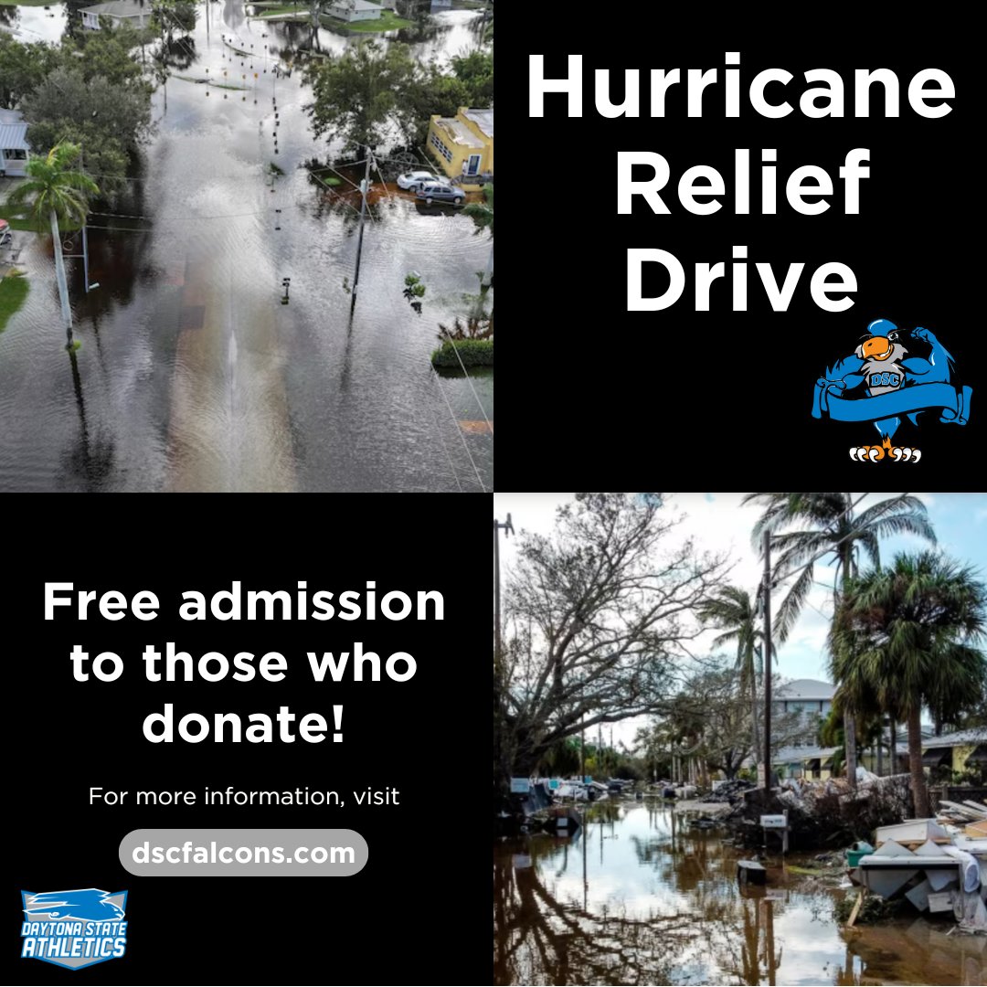 Daytona State College Athletics Announces Free Admission to Home Events with Hurricane Milton Relief Donations
dscfalcons.com/general/2024-2…