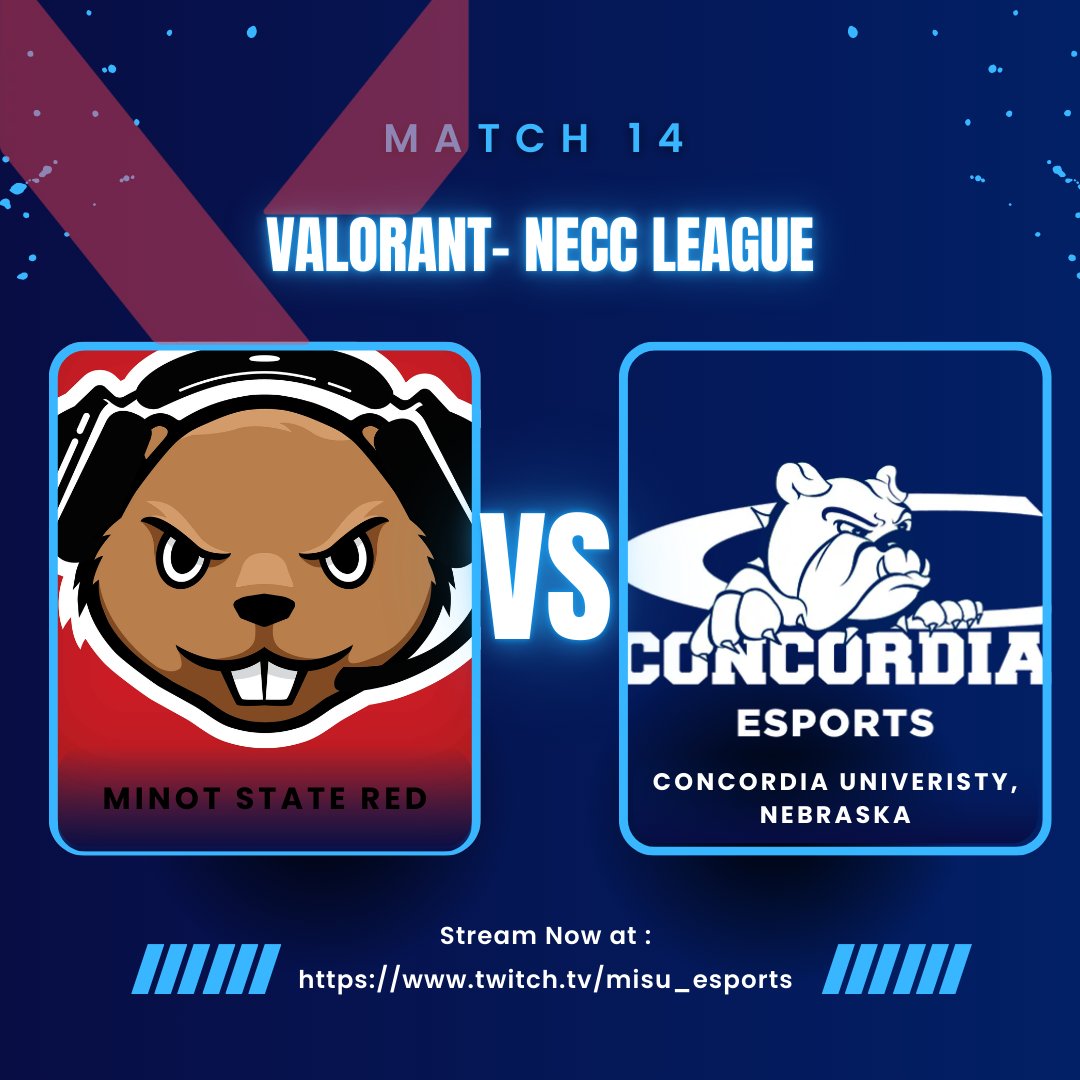 Tune in tonight <a href="/8pm/">8pm</a> to watch Minot State Esports VALORANT Team go against Concordia University, Nebraska@@@@@@@@@GO BEAVS

The link to live stream can be found right here:
twitch.tv/misu_esports