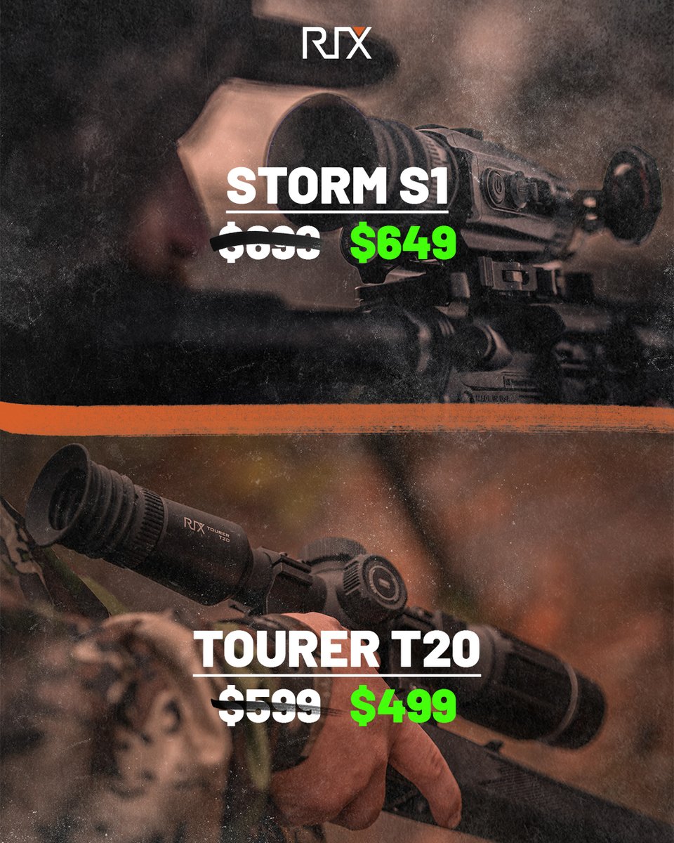Price Drop! Upgrade your setup with these great deals from RIX Optics: STORM S1: Now $649 (was $699) – Precision and power in the field. TOURER T20: Now $499 (was $599) – Lightweight and built for tough adventures. Time to gear up and experience the RIX difference!
