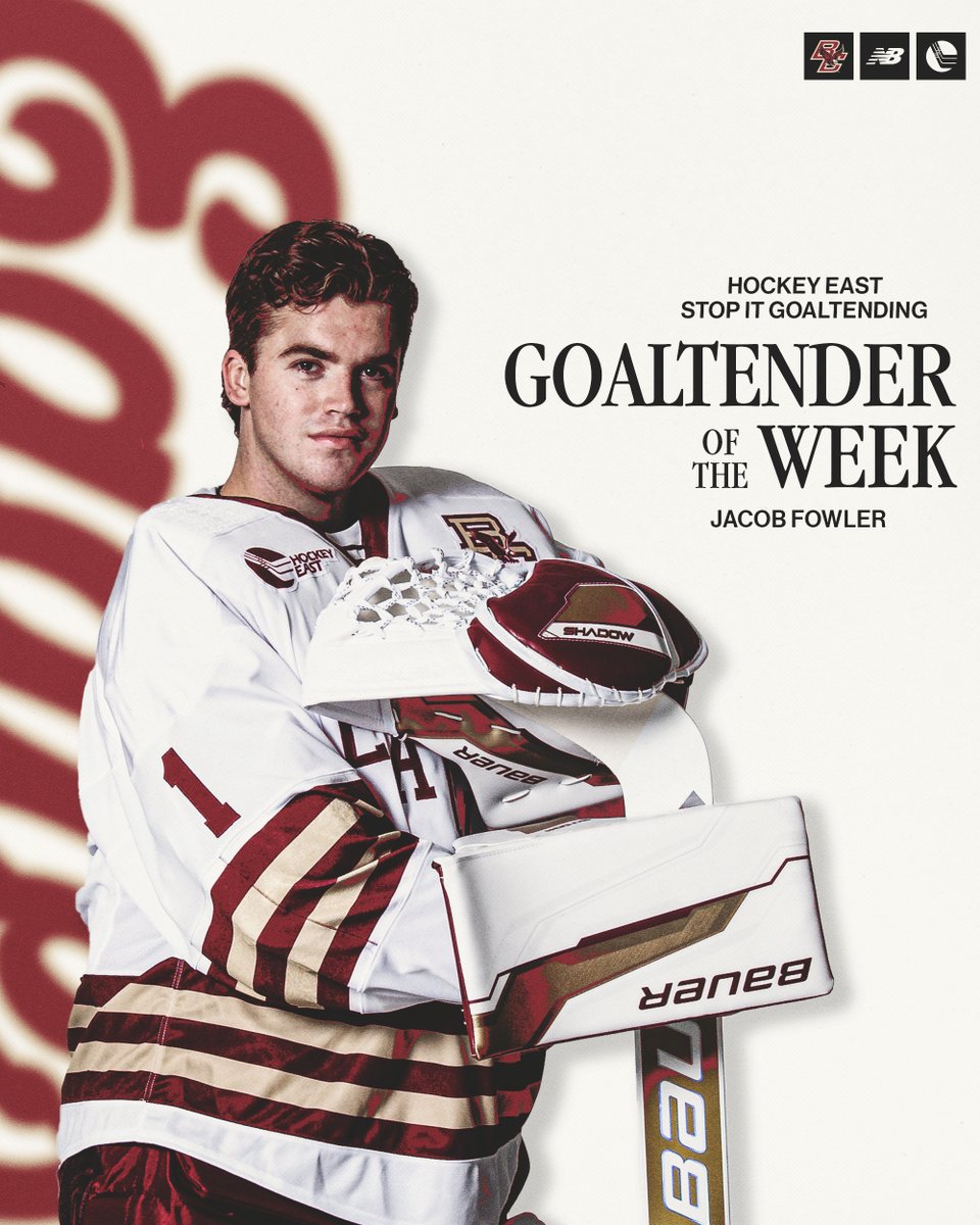 Jacob Fowler has been named the <a href="/hockey_east/">Hockey East</a> Goaltender of the Week!

📰 bit.ly/4dP9fvZ
