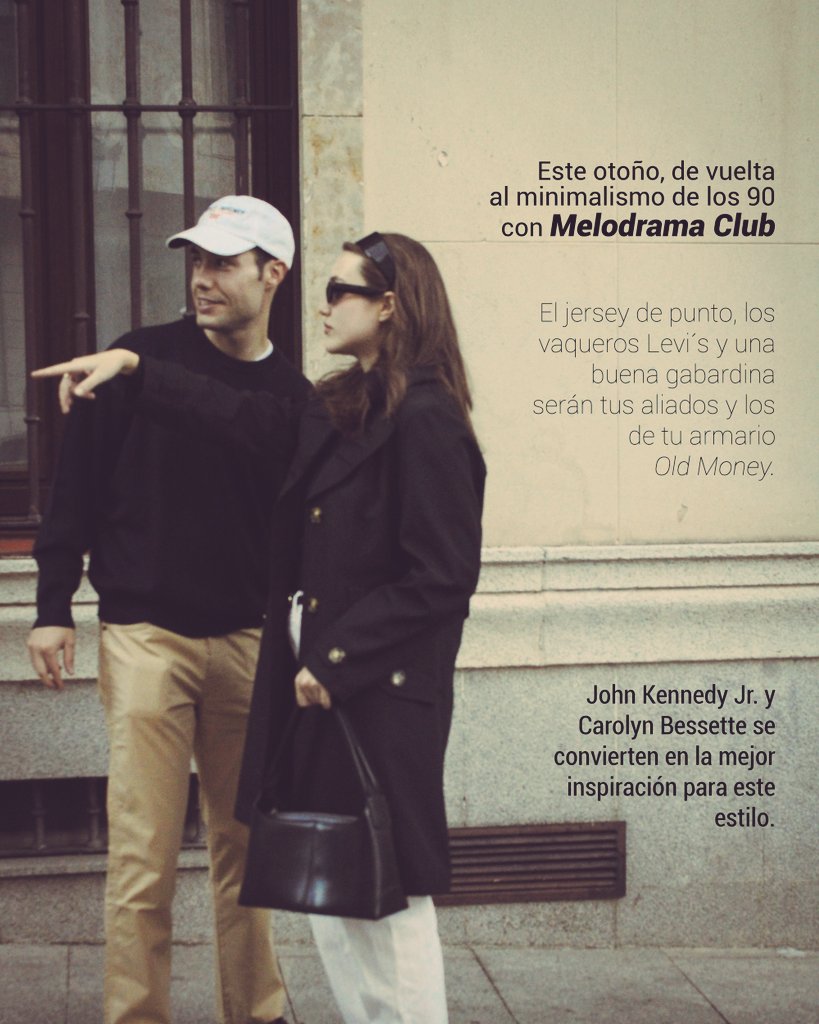 Melodrama__club's tweet photo. ¡Pillados! 

El minimalismo de los años noventa regresa más Old Money que nunca: al estilo de John F. Kennedy Jr. y Carolyn Bessette. 

#MelodramaClub #OldMoney #JFKjr #CarolynBessetteKennedy #Salamanca #SecondHand @prep_propaganda https://t.co/uaaOP0z5FP
