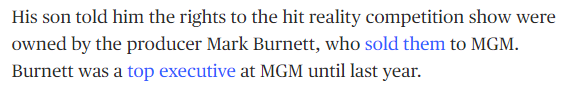 GoFrakYourself's tweet photo. @redstateal77 @ajw15506756 @suey1584 @RonFilipkowski I don't think he owns the rights.  Here is an article from 2023 about Fox wanting to buy the rights, but it states Mark Burnett owned it until he sold it to MGM (which is now owned by Amazon/Jeff Bezos).

https://t.co/R9wuejIlzi

https://t.co/rCmBgS6rqG https://t.co/RSBfAYuLtD