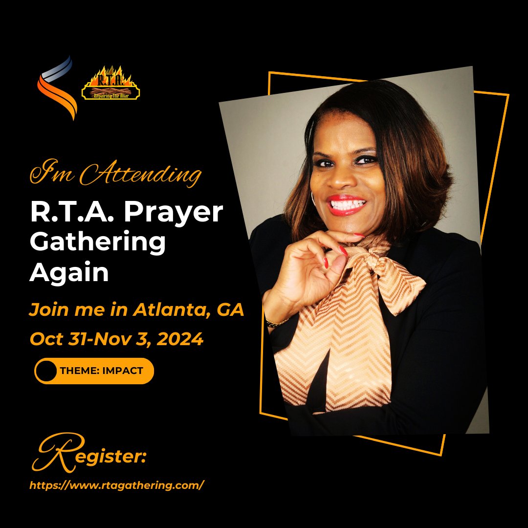 kimjonesglobal's tweet image. I'm calling all my fellow #prayerwarriors and #intercessors to meet us at the Repairing the Altar (RTA) Prayer Gathering Oct. 31-Nov 3, 2024 in ATL.  Learn more by visiting rtagathering.com #ImOnMyWay2RTA
