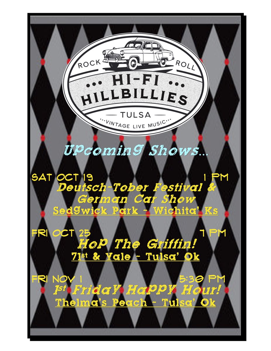hifihillbillies's tweet image. More great live shows coming right up!
#deutschtoberfest @BugoramaICT @CityofWichita #sedgwickpark #interstateroadtrip #carculture #hopthegriffin #microbrews 
#firstfridaytulsa #thelmaspeach 
#vintagerockandroll