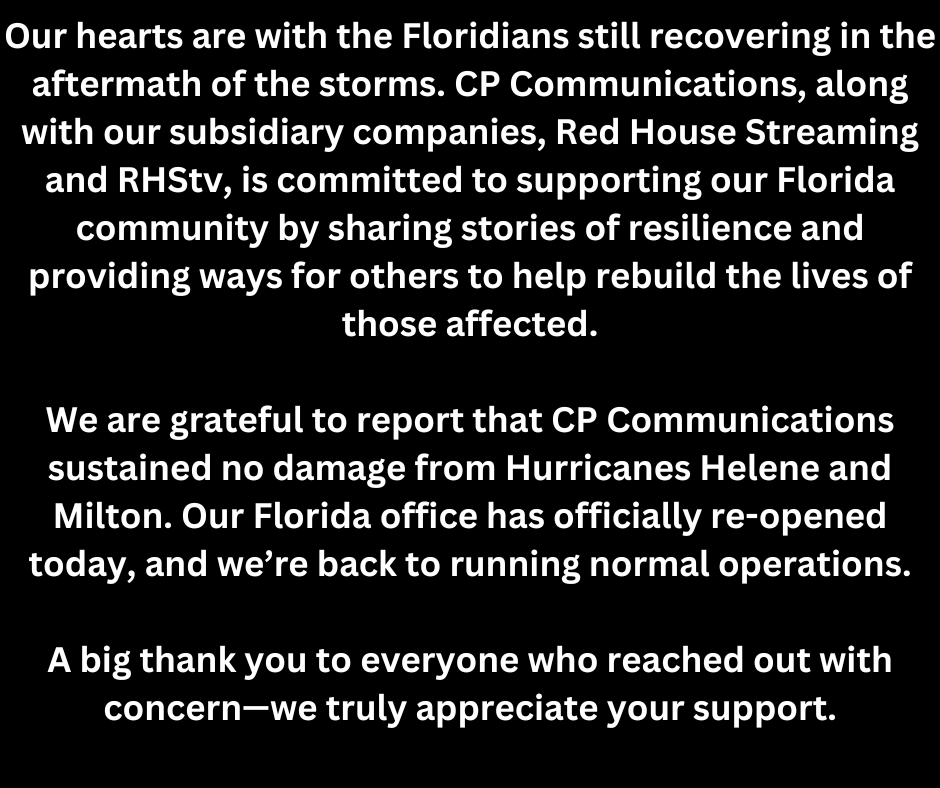 CP Communications (@cp_comm) on Twitter photo #StrongerTogether #tampabay #cpcomms #hurricanehelene #hurricanemilton #resilience @redhousestream1 @watchrhstv #StrongerTogether #tampabay #cpcomms #hurricanehelene #hurricanemilton #resilience @redhousestream1 @watchrhstv