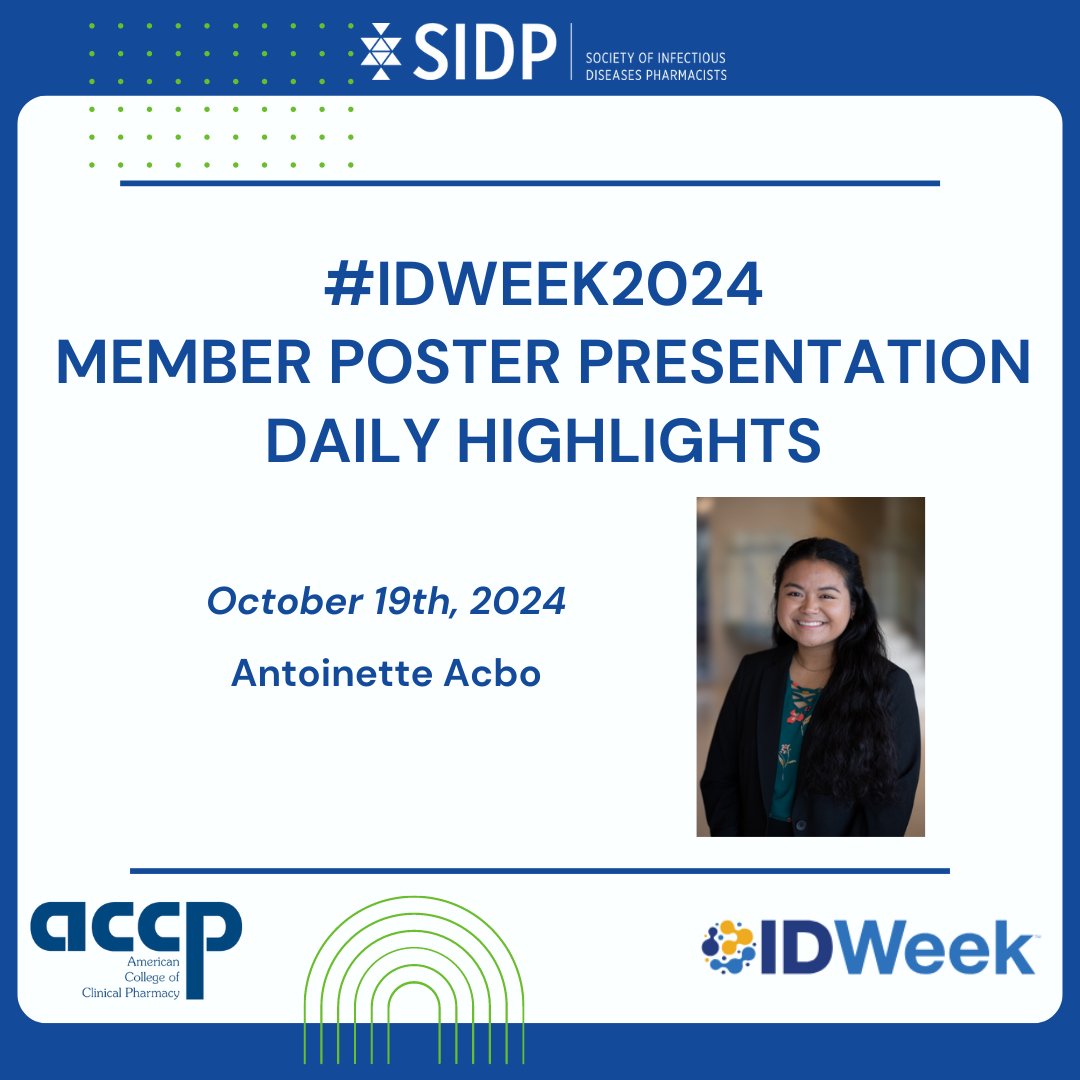 SIDP (@sidpharm) on Twitter photo Visit poster 1731 this afternoon to see <a href="/antoinetteacbo/">Antoinette Acbo</a> & her study “Assessing the Impact of an EHR Embedded Treatment Algorithm & Order Set on Antipseudomonal Abx Use in DFIs”. #IDWEEK2024 #SIDP2024 @terrencemac3 <a href="/MC10701/">Mei Chang</a> <a href="/Nkouramola/">Naida Kouramola</a> <a href="/PriyaNori/">Priya Nori MD, FSHEA, FIDSA</a> <a href="/YiGuo16356530/">Yi Guo</a> <a href="/MontePGY2ID/">Montefiore PGY2 ID Pharmacy Residency Program</a> (4/8) Visit poster 1731 this afternoon to see <a href="/antoinetteacbo/">Antoinette Acbo</a> & her study “Assessing the Impact of an EHR Embedded Treatment Algorithm & Order Set on Antipseudomonal Abx Use in DFIs”. #IDWEEK2024 #SIDP2024 @terrencemac3 <a href="/MC10701/">Mei Chang</a> <a href="/Nkouramola/">Naida Kouramola</a> <a href="/PriyaNori/">Priya Nori MD, FSHEA, FIDSA</a> <a href="/YiGuo16356530/">Yi Guo</a> <a href="/MontePGY2ID/">Montefiore PGY2 ID Pharmacy Residency Program</a> (4/8)