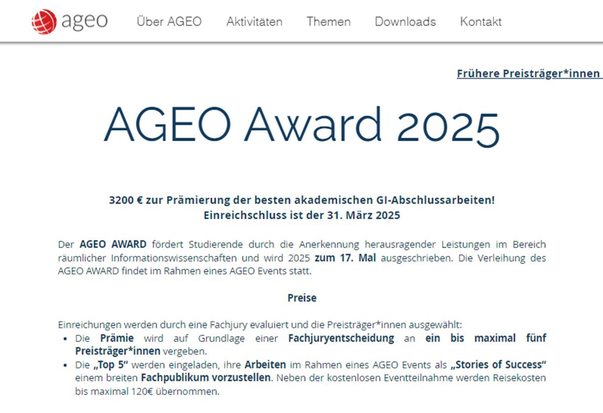 #AGEO Award - auf der Suche nach den besten Masterarbeiten in Geoinformatik | Spatial Sciences ageo.at/ageoaward