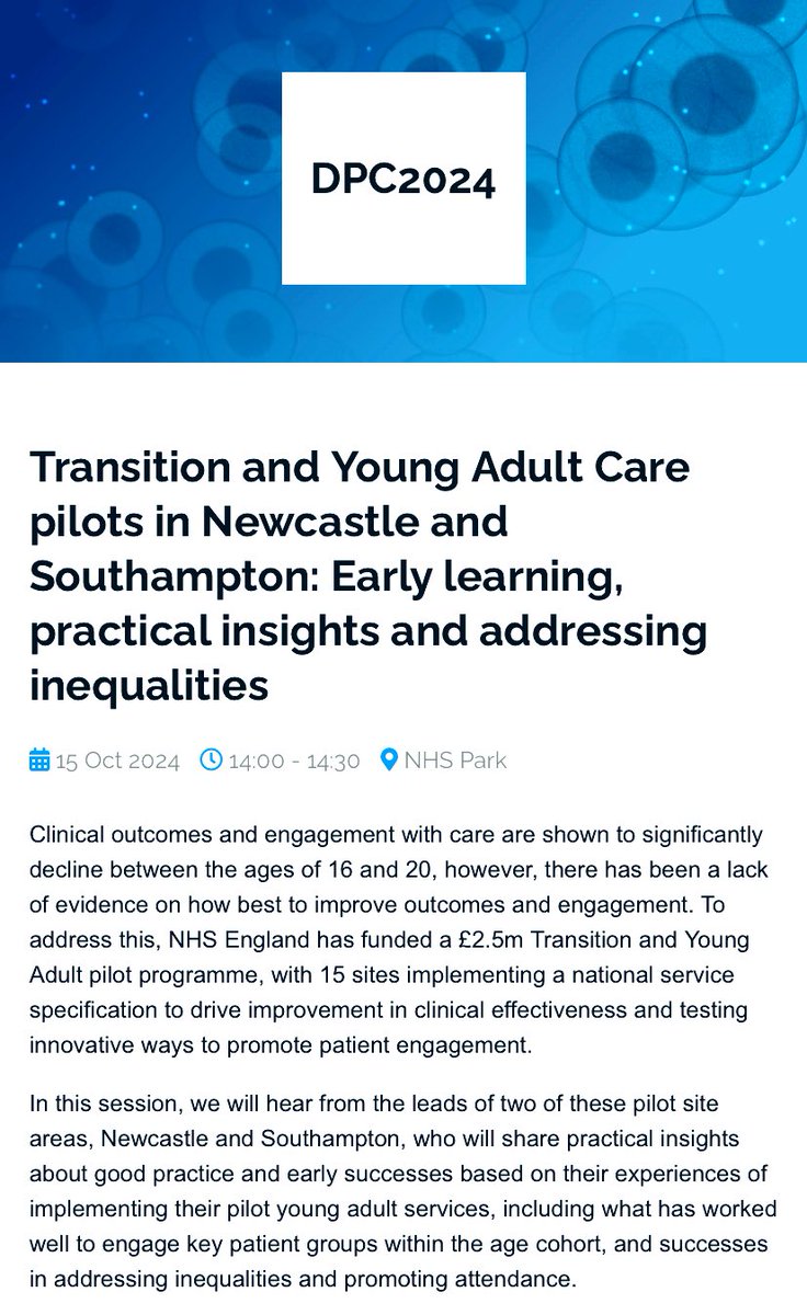Looking forward to sharing our young adult pilot outcomes <a href="/diabetespc/">Diabetes Professional Care</a> 
Thank you <a href="/NHSDiabetesProg/">NHS Diabetes Programme</a> for the invite

See you there ☺️

#diabetes #DPC2024