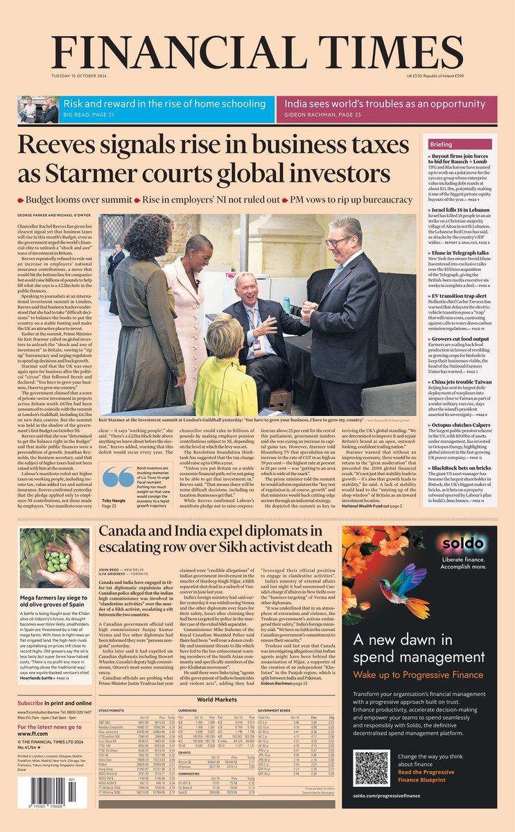 ๐ต๐๐๐๐ ๐ฟ๐๐๐๐ ๐๐๐๐๐ข ๐ฐ (@ukpapers) on Twitter photo ๐ฌ๐ง Reeves Signals Rise In Business Taxes As Starmer Courts Global Investors
โซBudget looms over summit
โซRise in employers' NI not ruled out
โซPM vows to rip up bureaucracy
โซ<a href="/GeorgeWParker/">George Parker</a> <a href="/_MODwyer/">Michael O'Dwyer</a>
#frontpagestoday #UK <a href="/FT/">Financial Times</a> ๐ฌ๐ง ๐ฌ๐ง Reeves Signals Rise In Business Taxes As Starmer Courts Global Investors
โซBudget looms over summit
โซRise in employers' NI not ruled out
โซPM vows to rip up bureaucracy
โซ<a href="/GeorgeWParker/">George Parker</a> <a href="/_MODwyer/">Michael O'Dwyer</a>
#frontpagestoday #UK <a href="/FT/">Financial Times</a> ๐ฌ๐ง