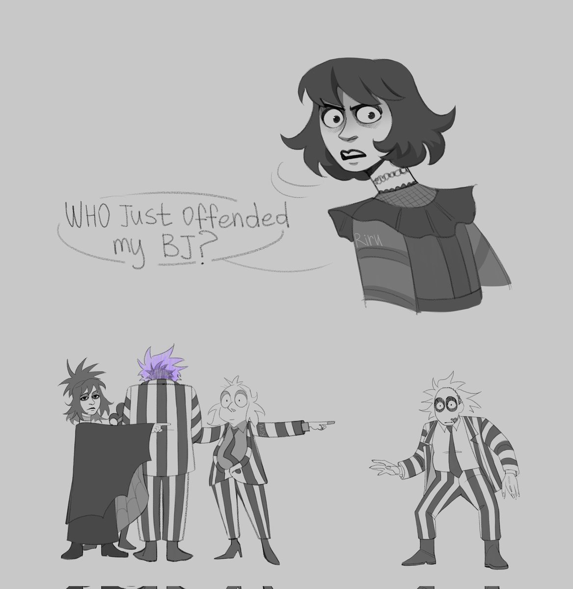I've been wanting to draw all BJ's together for a long time but I couldn't find any excuses for them spending time together. Thank you <a href="/spikermonster/">Spike R. Monster 🦇</a> for showing me with your arts that I don't need reasons!! 💕💕
(no ship) 
#beetlejuice