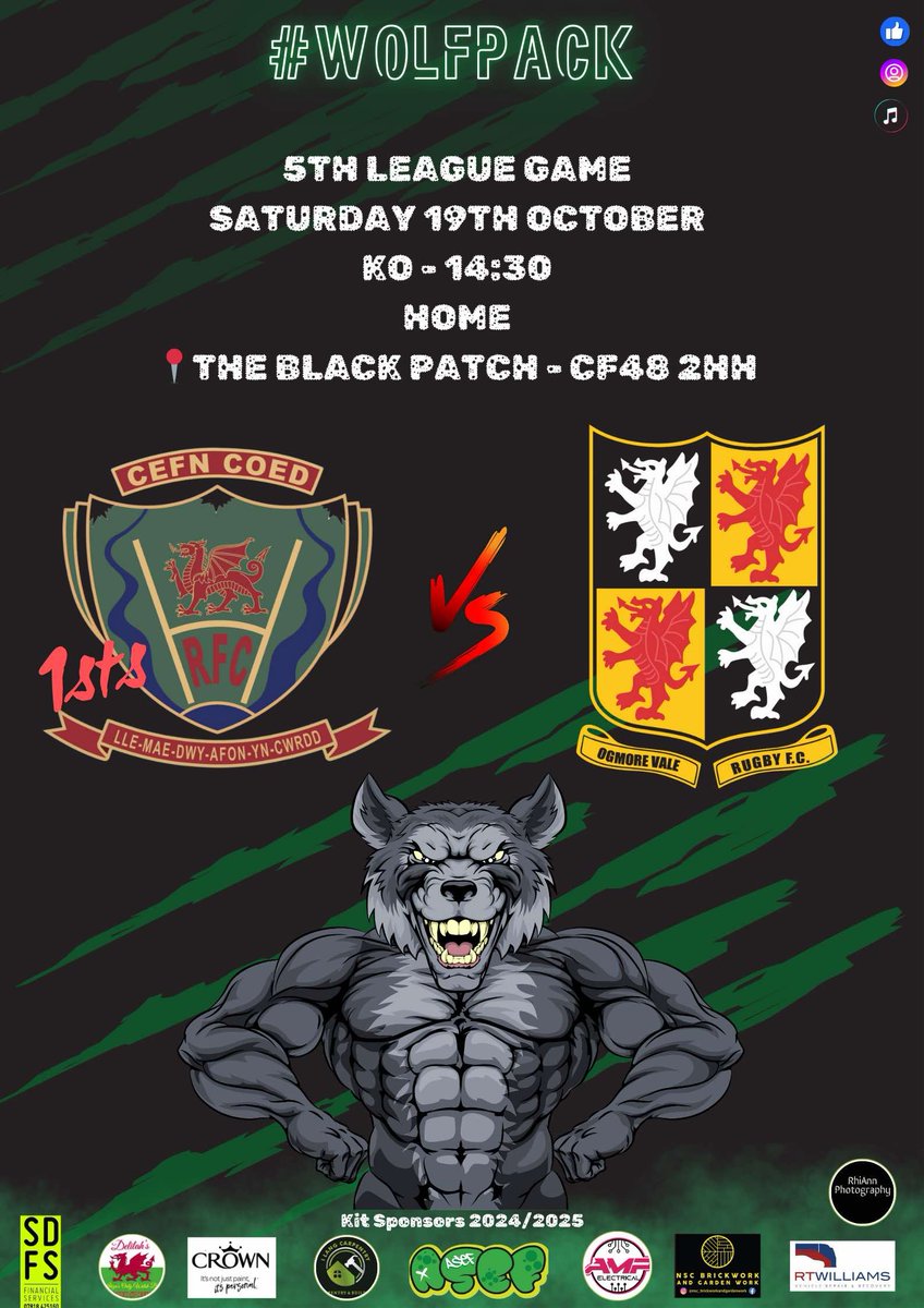 The unbeaten run continued with 4 wins from 4. 

This week round 5 comes to the Black Patch against Ogmore Vale RFC.

Can the Wolves keep chase on league leaders Pontycymmer RFC who are only 2 points ahead.

Let's get up the Patch and watch the magic!!!