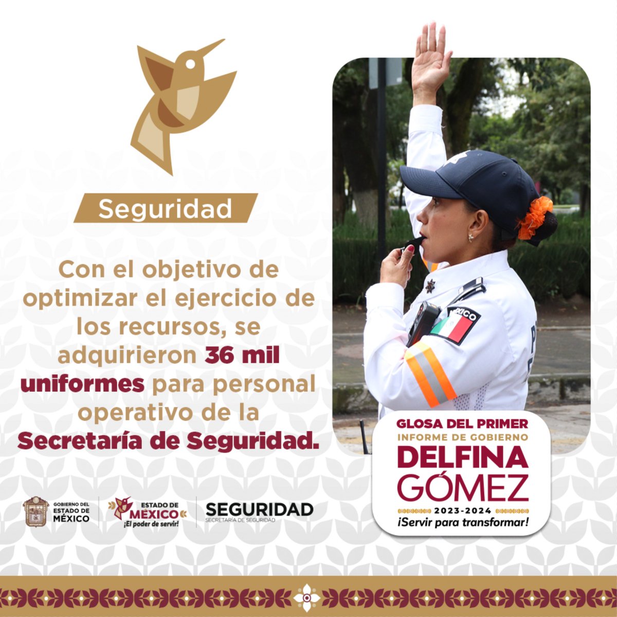 GlosaInforme Se adquirieron más de 36 mil uniformes para nuestro personal  operativo, para optimizar el ejercicio de sus funciones, además de  reconocer su compromiso con esta institución. #ServirParaTransformar  #ElPoderDeServir, image size:1200x1200
