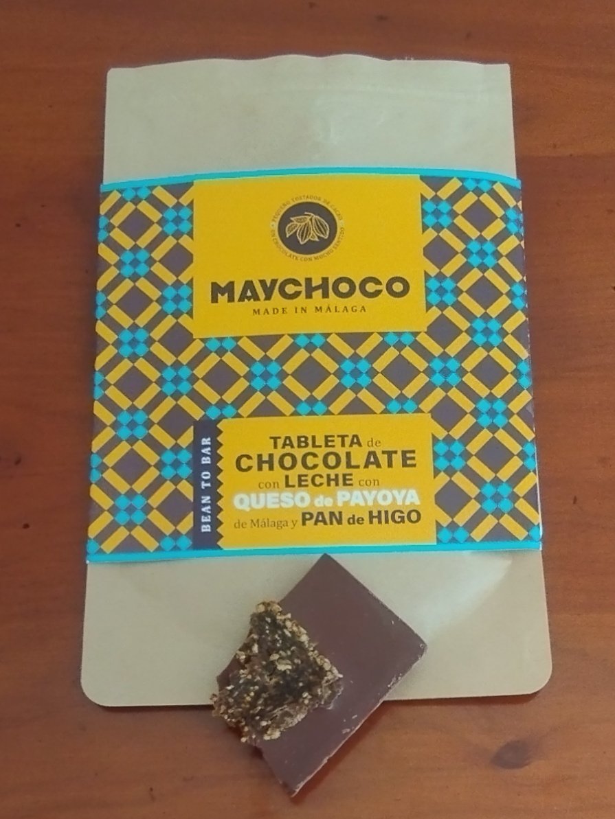 🍫🐐Chocolate de <a href="/Maychoco_/">Maychoco</a> con queso curado de cabra payoya malagueña de la granja Crestellina y pan de higo (higo, almendra, grano de anís y canela). #Beantobar con cacao de Piura, Perú 🇵🇪
