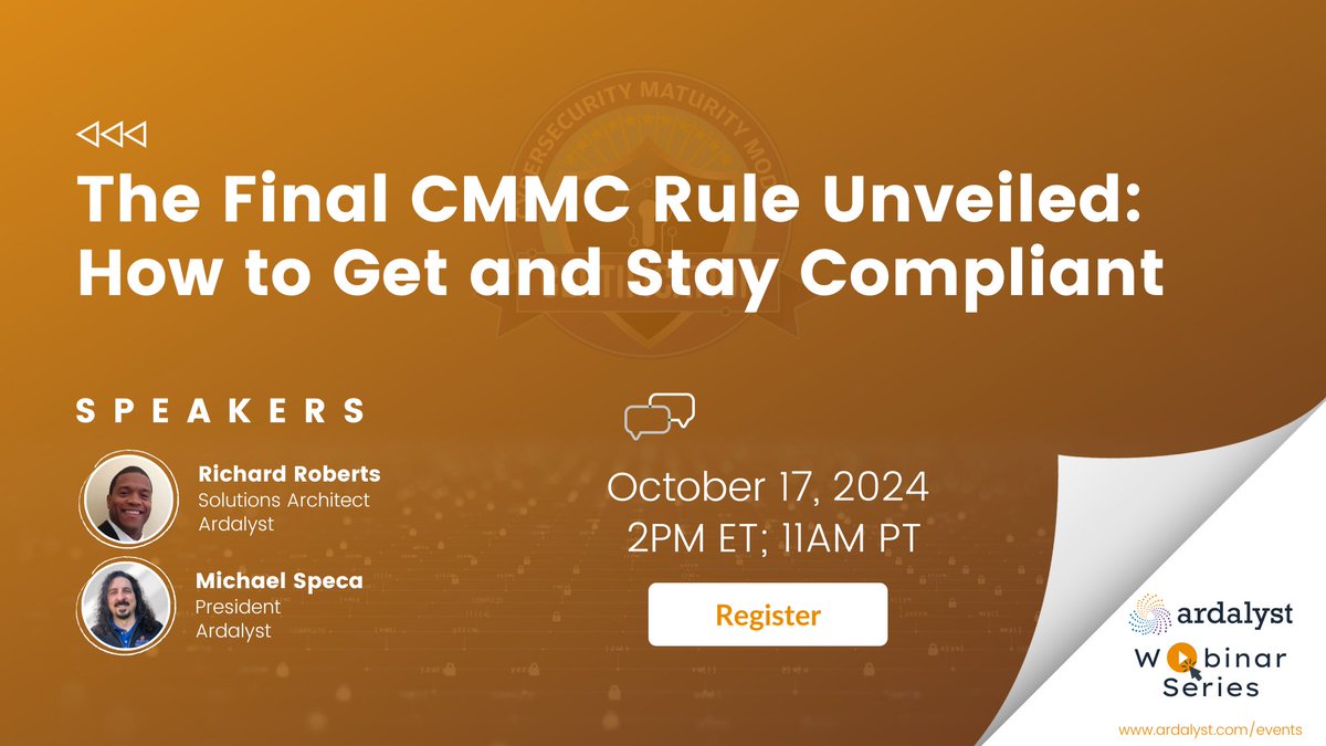 🚨 The final #CMMC rule is here! Is your business ready? 🚨

Join our free webinar on Oct. 17th to learn what the new rule means for defense contractors and how to avoid common pitfalls.

🗓️ When: Oct. 17
⏰ Time: 2 PM ET
🔗 bit.ly/3Ylc0k6