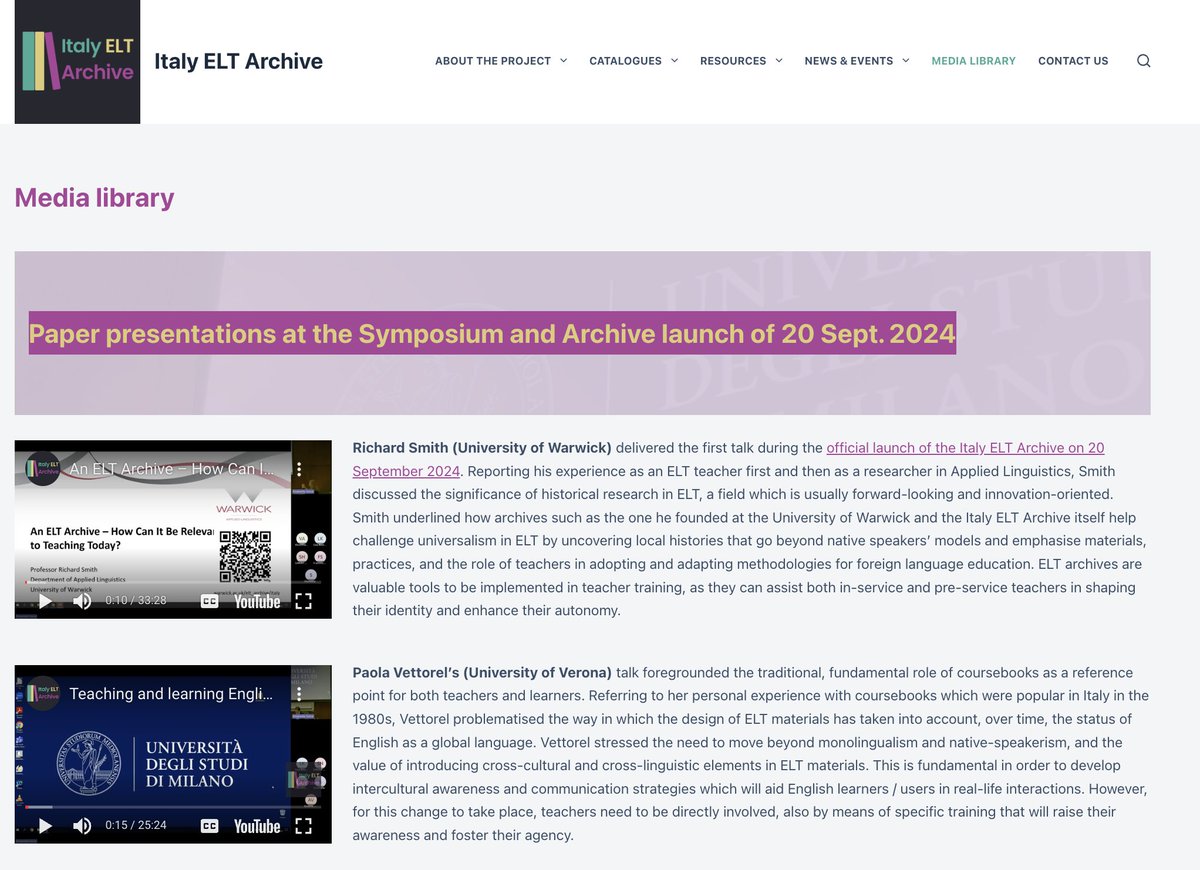 Here are video-recordings of papers at the Italy ELT Archive launch symposium back on September 20th italy-elt-archive.unimi.it/media-library/