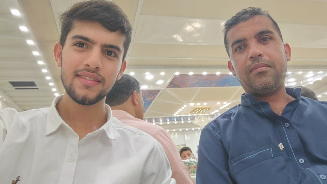 AbubakerAbedW's tweet photo. Sha'ban and his father at his cousin's wedding before the genocide. 

Israel killed his cousin and then reduced Sha'ban to ashes. 

Never forget. Never forgive. Speak up! https://t.co/bQNdkODfcT