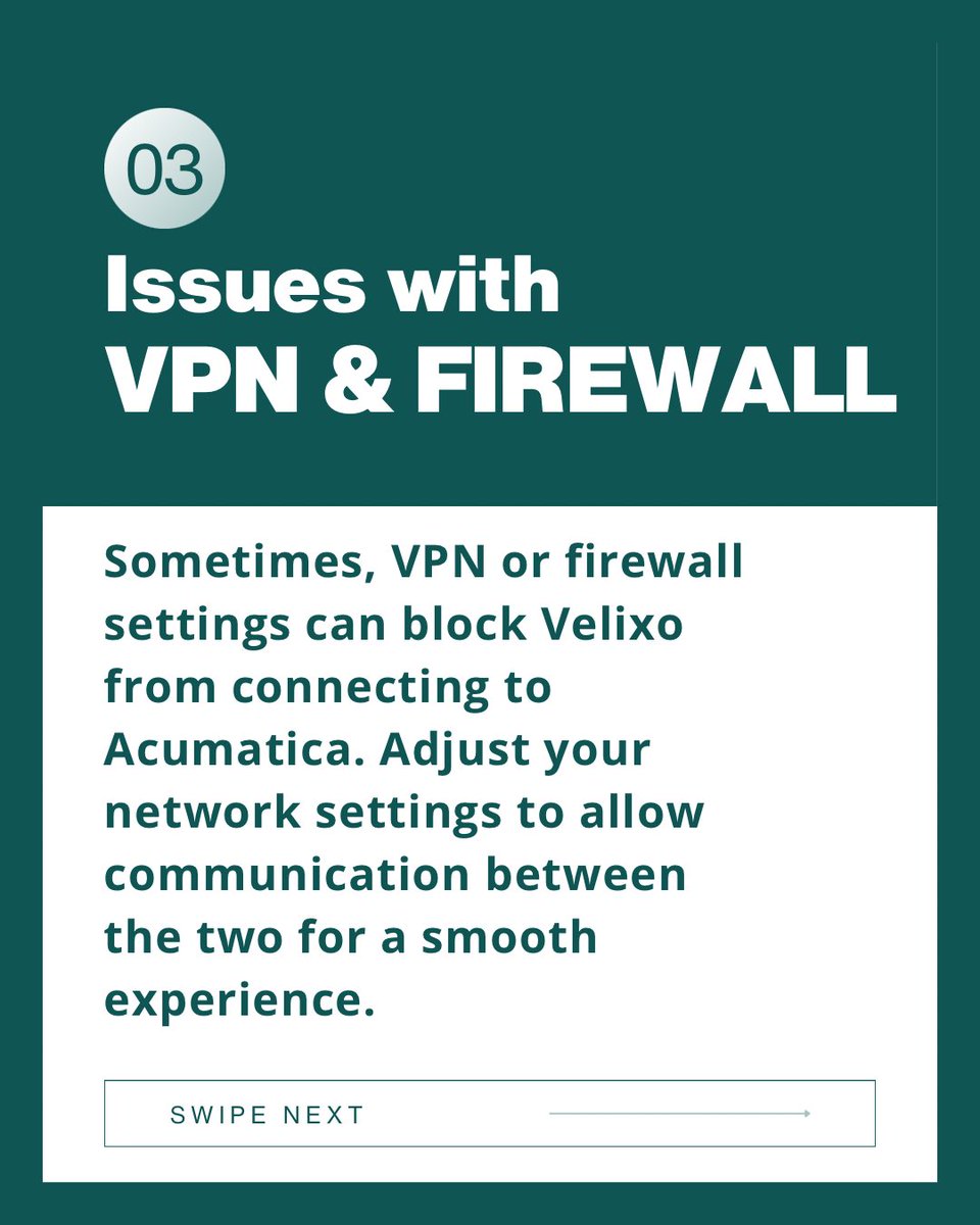 🚨 Having trouble connecting <a href="/VelixoSolutions/">Velixo</a> to Acumatica? Common issues include typos, permissions, and VPN/firewall settings. Check these for a quick fix! 💻✨ #Velixo #Acumatica #TechTips #ERP #ProblemSolving