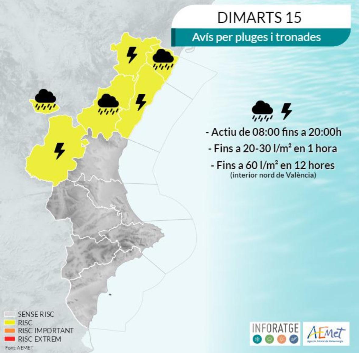 ⛈ Durante el martes, 15 de octubre, habrá chubascos dispersos desde la madrugada hasta la noche, con posibilidad de tormentas puntualmente intensas. 

❗ Existe riesgo de alguna tronada de origen marítimo que pueda afectar la zona, con viento del noreste durante la mañana.