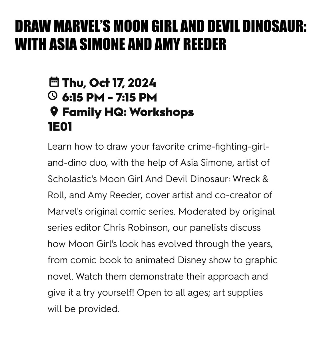 Amy Reeder (@amyreeder) on Twitter photo It's this weekend, aggghhhhhg!
Here's where you can find me among the insanity!
I'm really excited to do a drawing workshop with fellow Moon Girl artist <a href="/AsiaSimone405/">Asia Simone: NYCC Table E-28</a>. Come hear us talk and learn some tips and tricks along the way! It's this weekend, aggghhhhhg!
Here's where you can find me among the insanity!
I'm really excited to do a drawing workshop with fellow Moon Girl artist <a href="/AsiaSimone405/">Asia Simone: NYCC Table E-28</a>. Come hear us talk and learn some tips and tricks along the way!