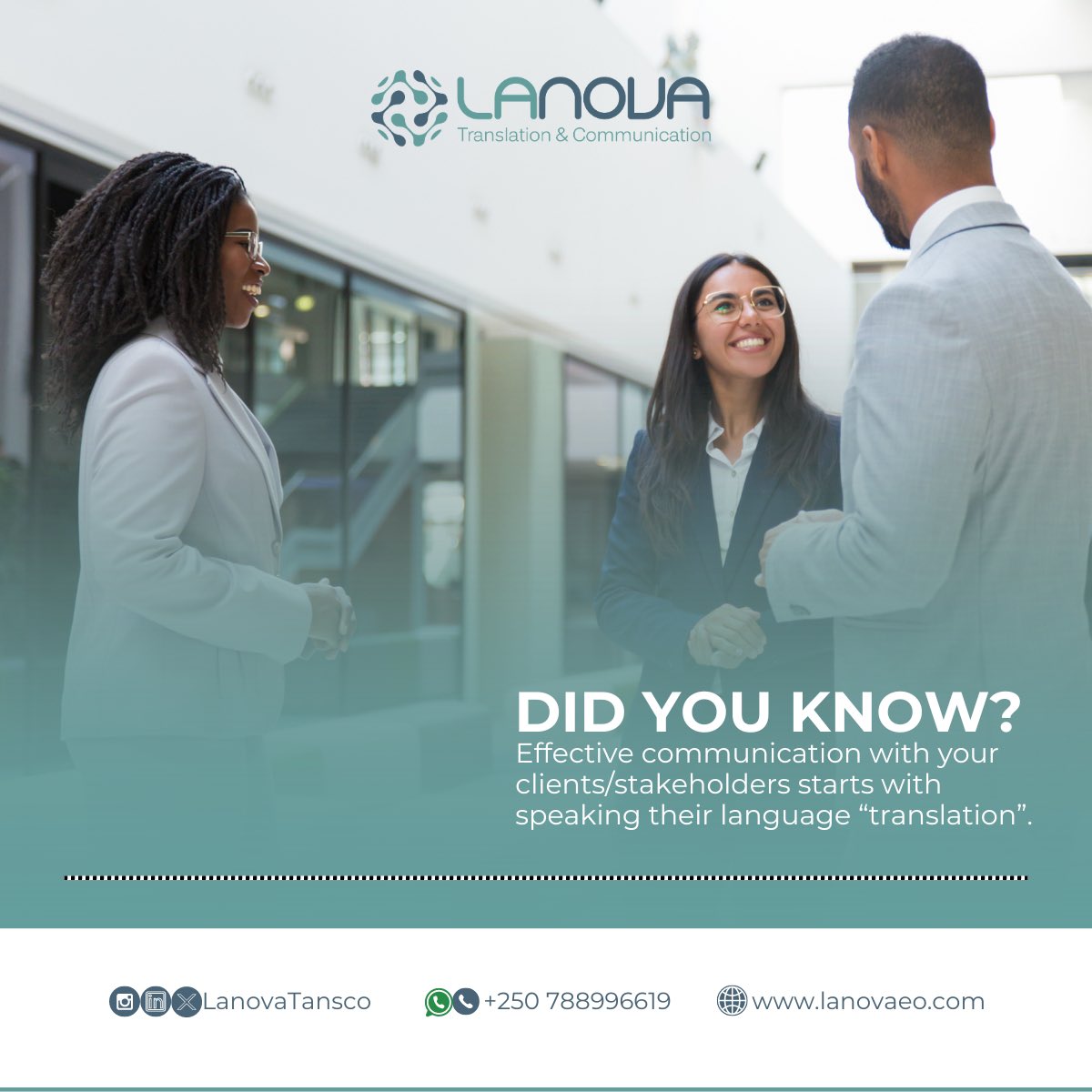 LanovaTransco's tweet photo. Speak the language of your clients/stakeholders to ensure effective #communication. We provide you with #translation, #businesscommunication #digitalmarketing and #eventsmanagement services wherever you are. 

WhatsApp us today to harness your business communication. 

#LanovaEO https://t.co/KKeBsY8nZf