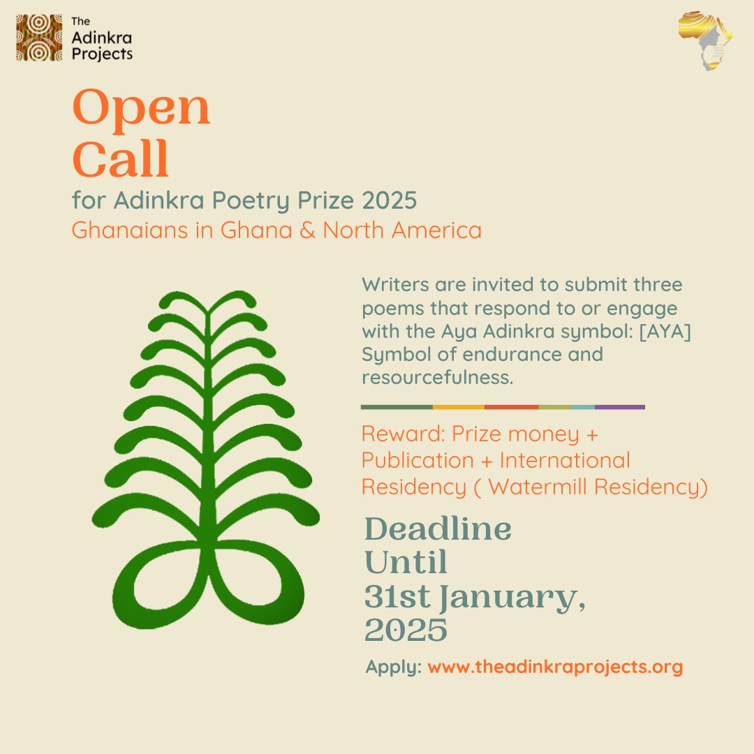 adinkraprize's tweet photo. If you're thinking of submitting to the prize this year, tomorrow is the last day to get the early bird discount. Tell a friend to tell a friend! https://t.co/3CyFCbRlMb