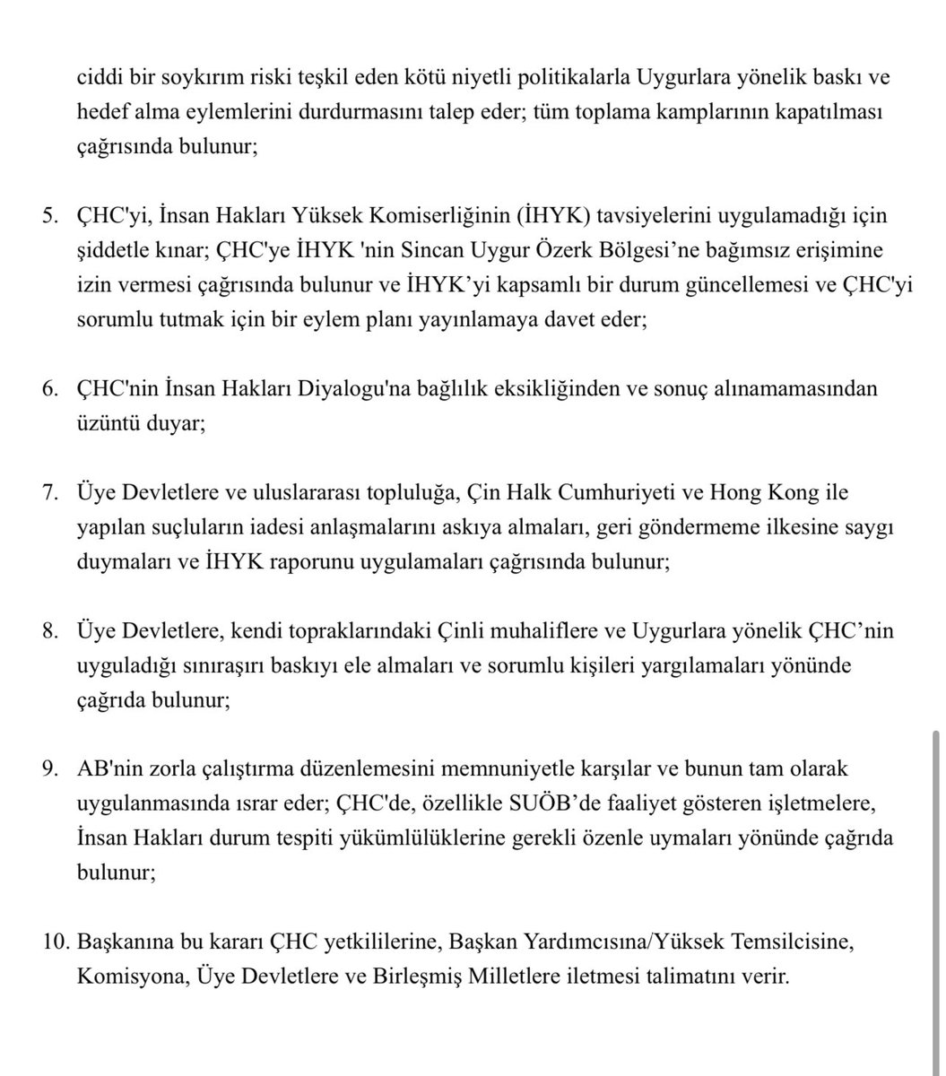 10 Ekim 2024 tarihinde 
AP, Çin’in Uygurlara yönelik zulmünü kınayan ve özellikle Gülşen Abbas ile İlham Tohti başta olmak üzere keyfi olarak hapsedilen Uygurların serbest bırakılmasını talep eden bir karar kabul etti. 
europarl.europa.eu/doceo/document…
