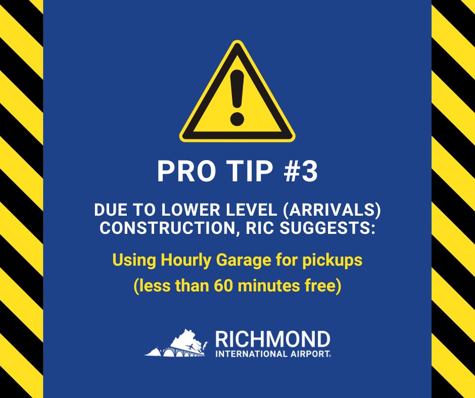 Flack4RIC's tweet photo. Roadway construction is underway at RIC! If you're meeting an arriving party, take advantage of free Hourly Parking. Stays of less than 60 minutes -> no charge.
#Meeters #Greeters #FreeHourlyParking
