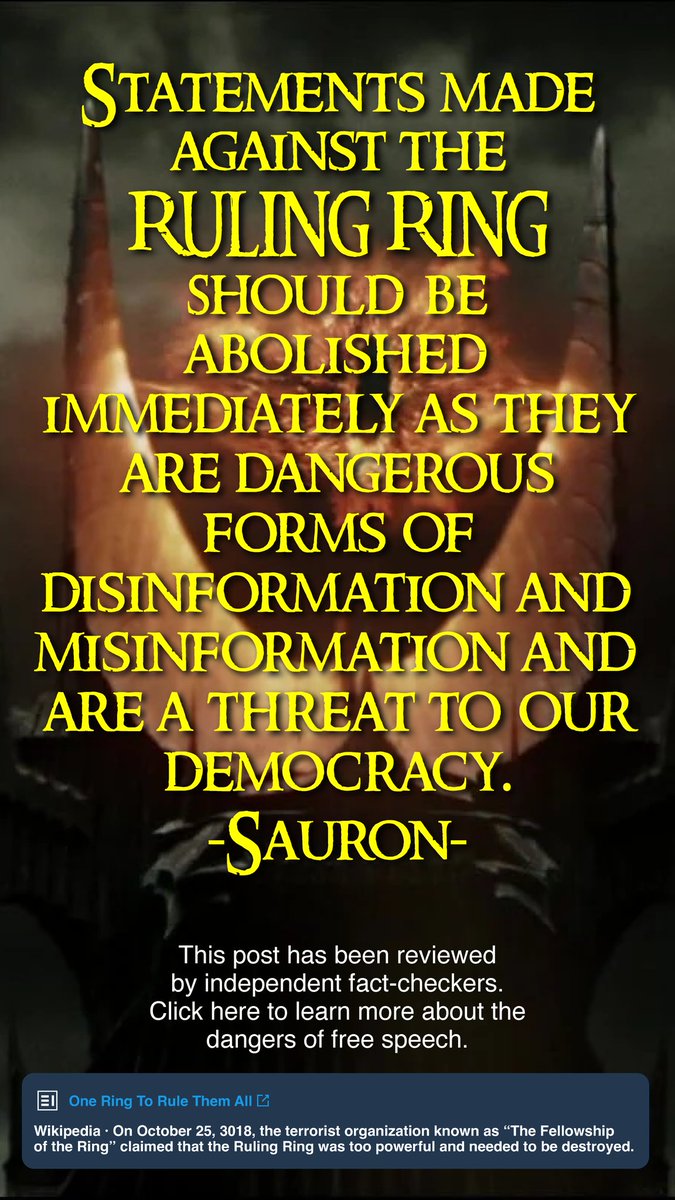Haunted_Humans's tweet image. If you or a loved one has been negatively affected by #freespeech call the law offices of the White Hand of Isengard as you could receive compensation for your pain and suffering.