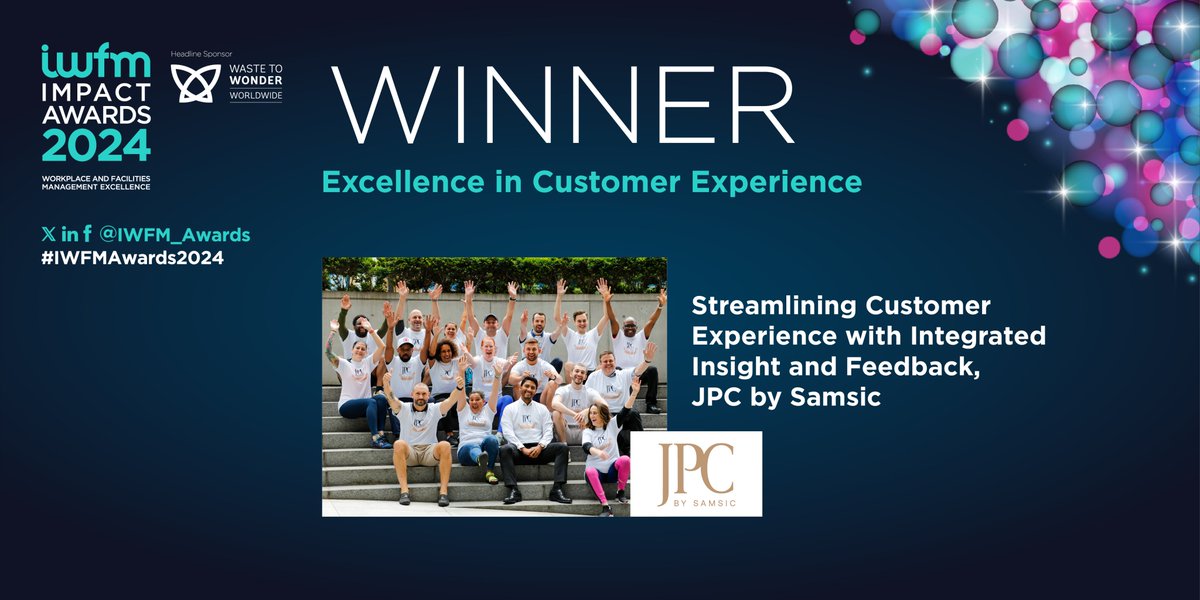 Now, it’s time for the #IWFMWinner for Excellence in Customer Experience. A big congratulations to… Streamlining Customer Experience with Integrated Insight and Feedback, JPC by Samsic <a href="/JPCbySamsic/">JPC by Samsic</a>! #IWFMAwards2024