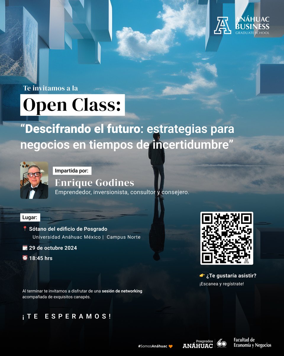 ¡No te pierdas nuestra próxima Open Class.

📅 29 de octubre 2024
⏰ 18:45 hrs
📍 Sótano del edificio de posgrado | Universidad Anáhuac México, Campus Norte

Confirma tu asistencia aquí 👉 forms.gle/HgVtwaGSSLN4rW…